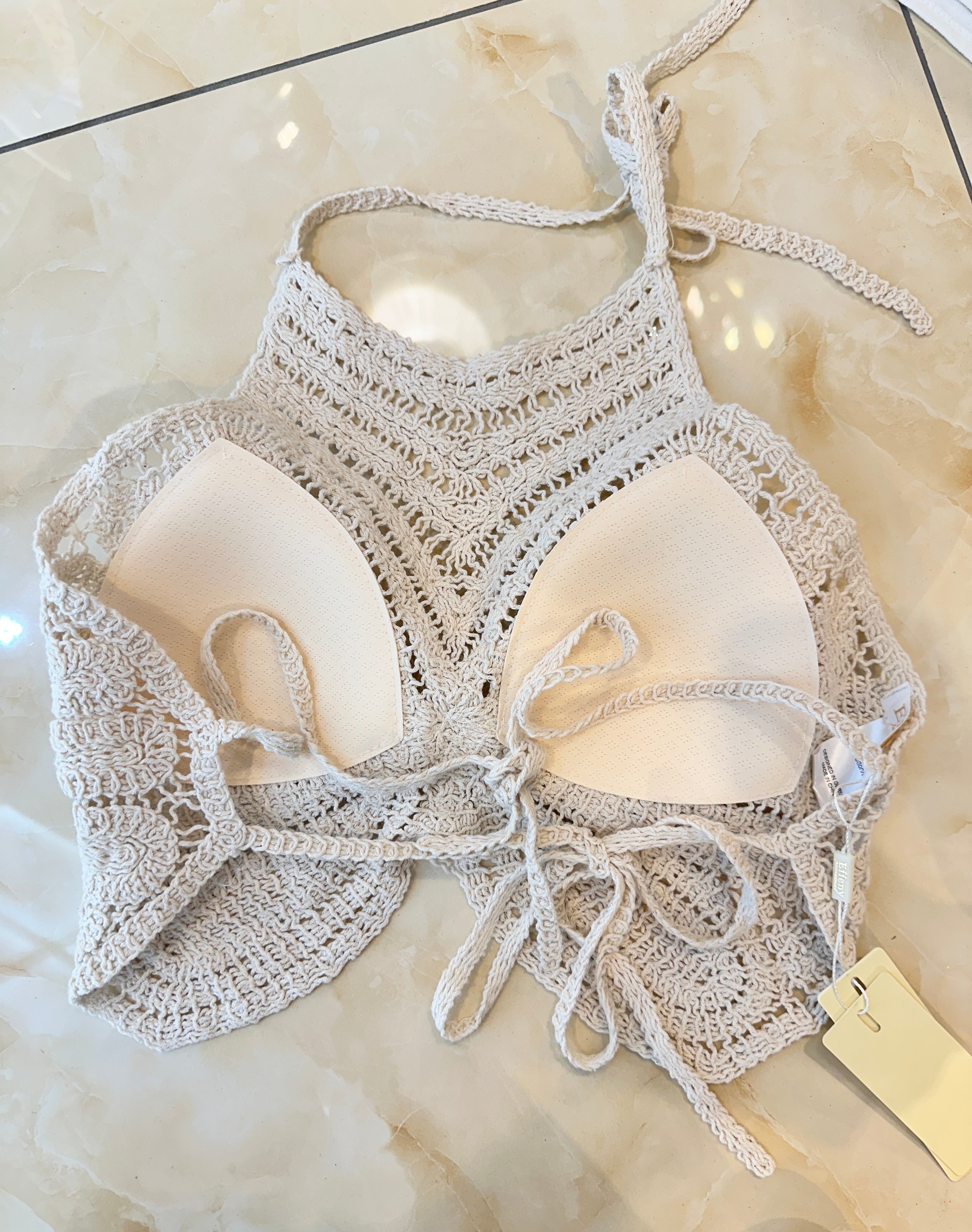"Butterfly" süßes Crochet Top - beige