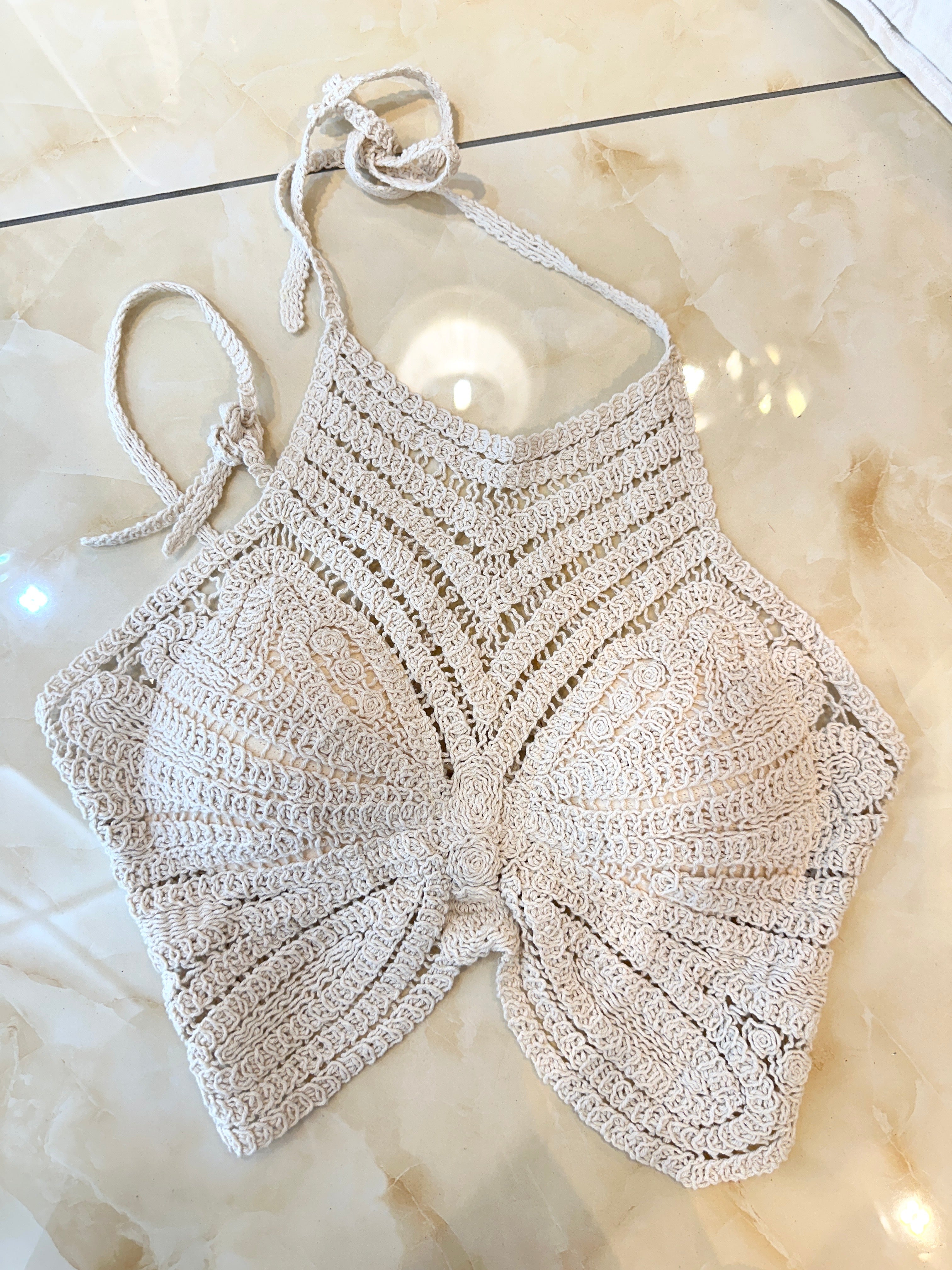 "Butterfly" süßes Crochet Top - beige