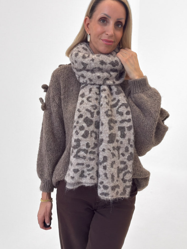 "Lilou Scarf" kuschelige Leo Schal aus Wolle - mocca/braun