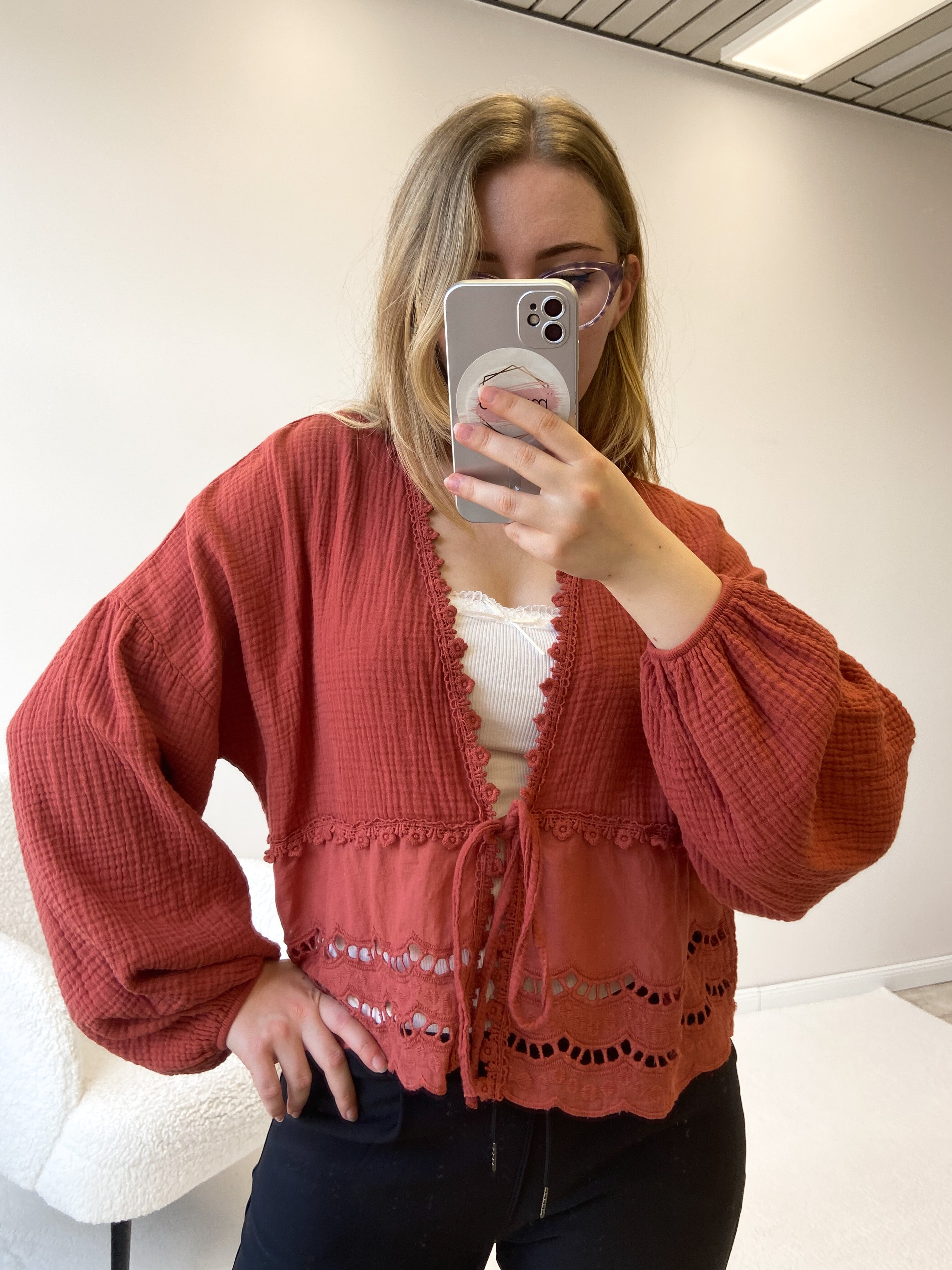 Musselin Cardigan aus Baumwolle - rost