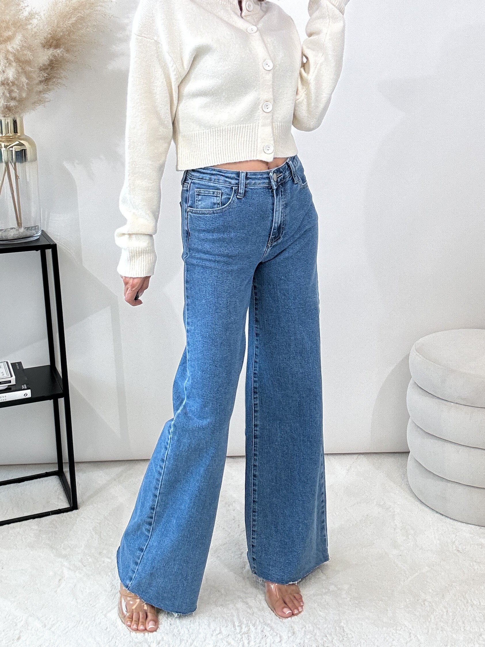 Wide Leg Jeans mit Stretch - blau