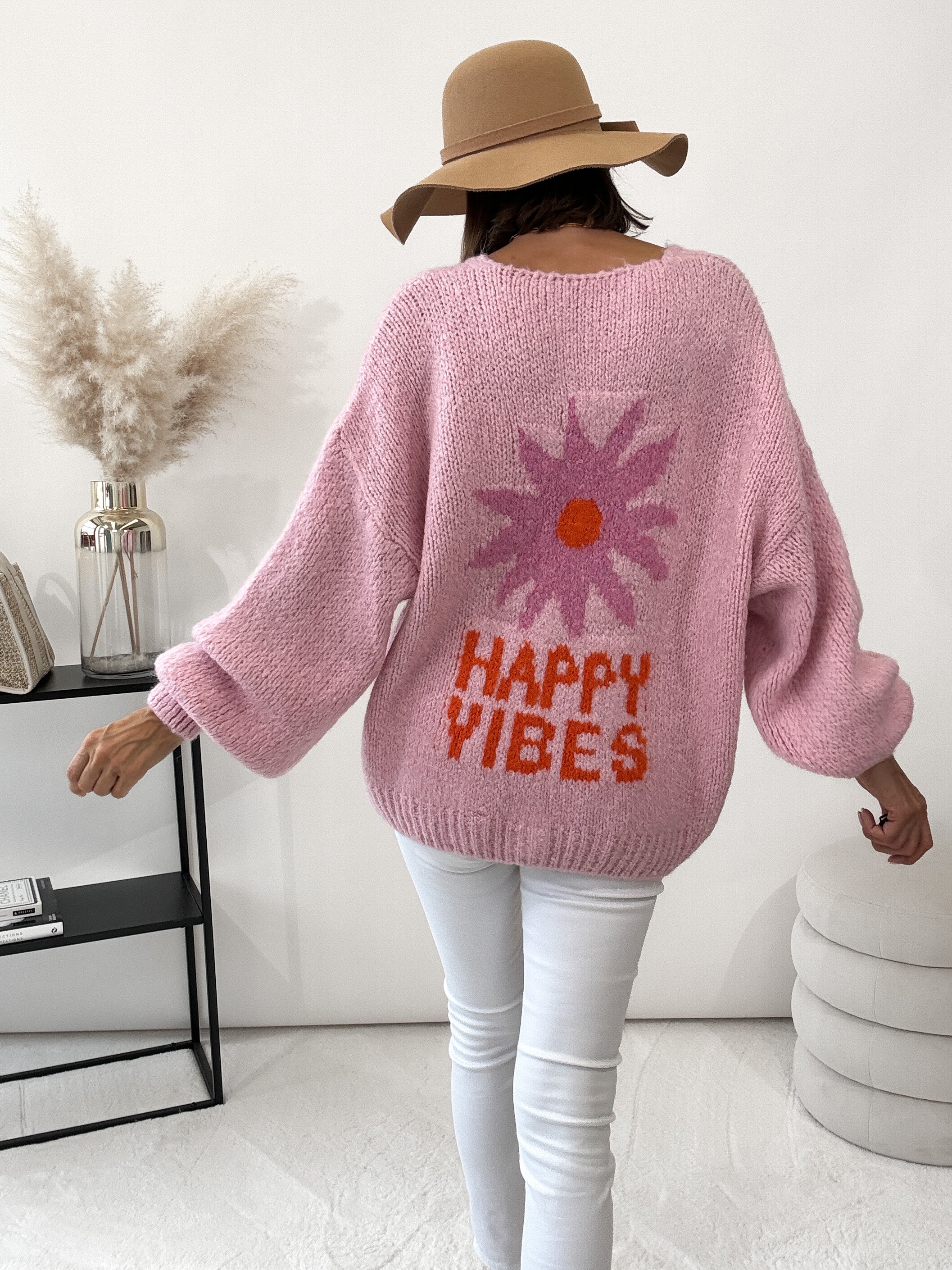 "Happy" kuscheliger Cardigan - rosa