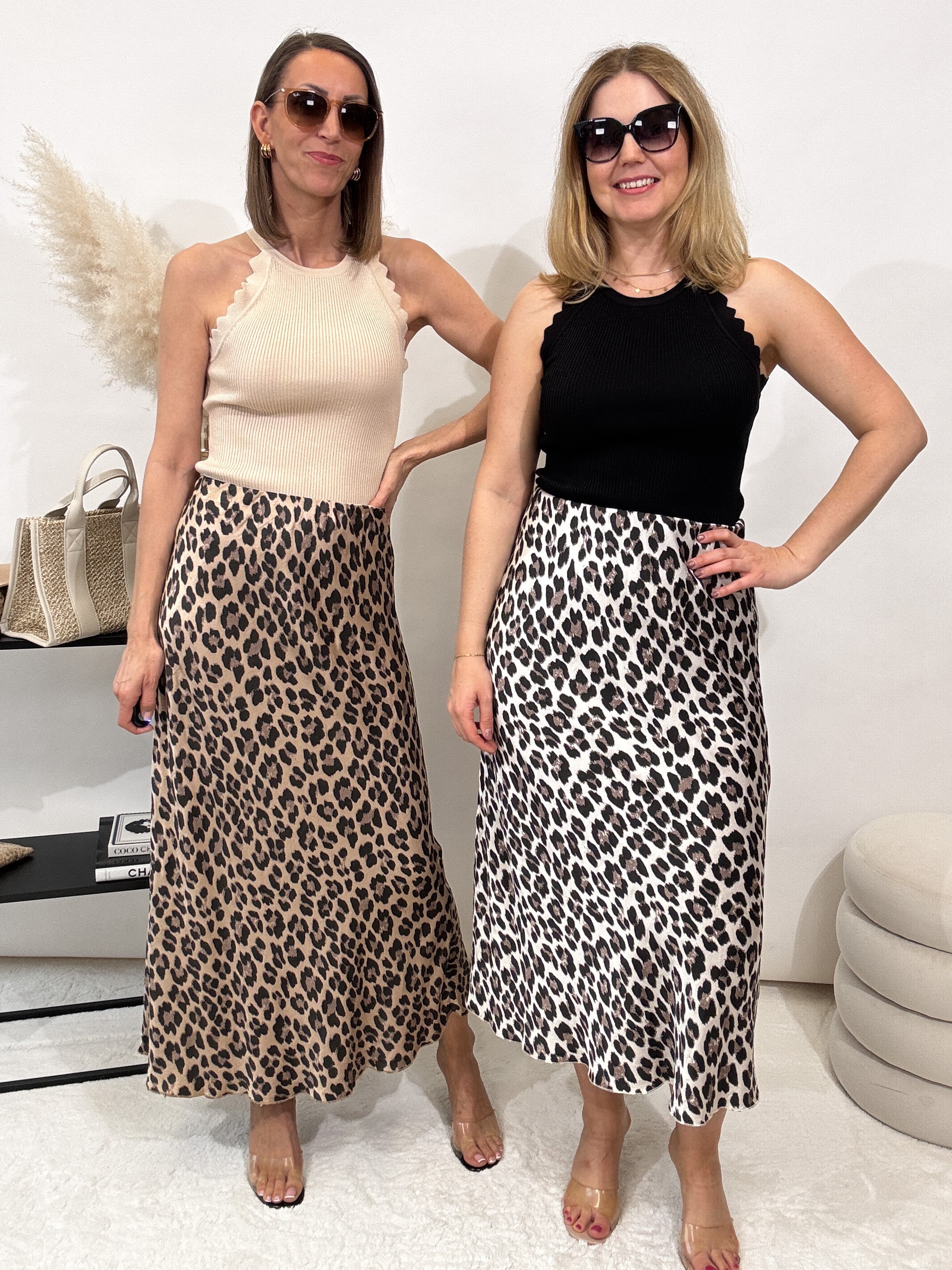 "Silky Leo Maxi" Rock aus Viskose - schwarz/weiss