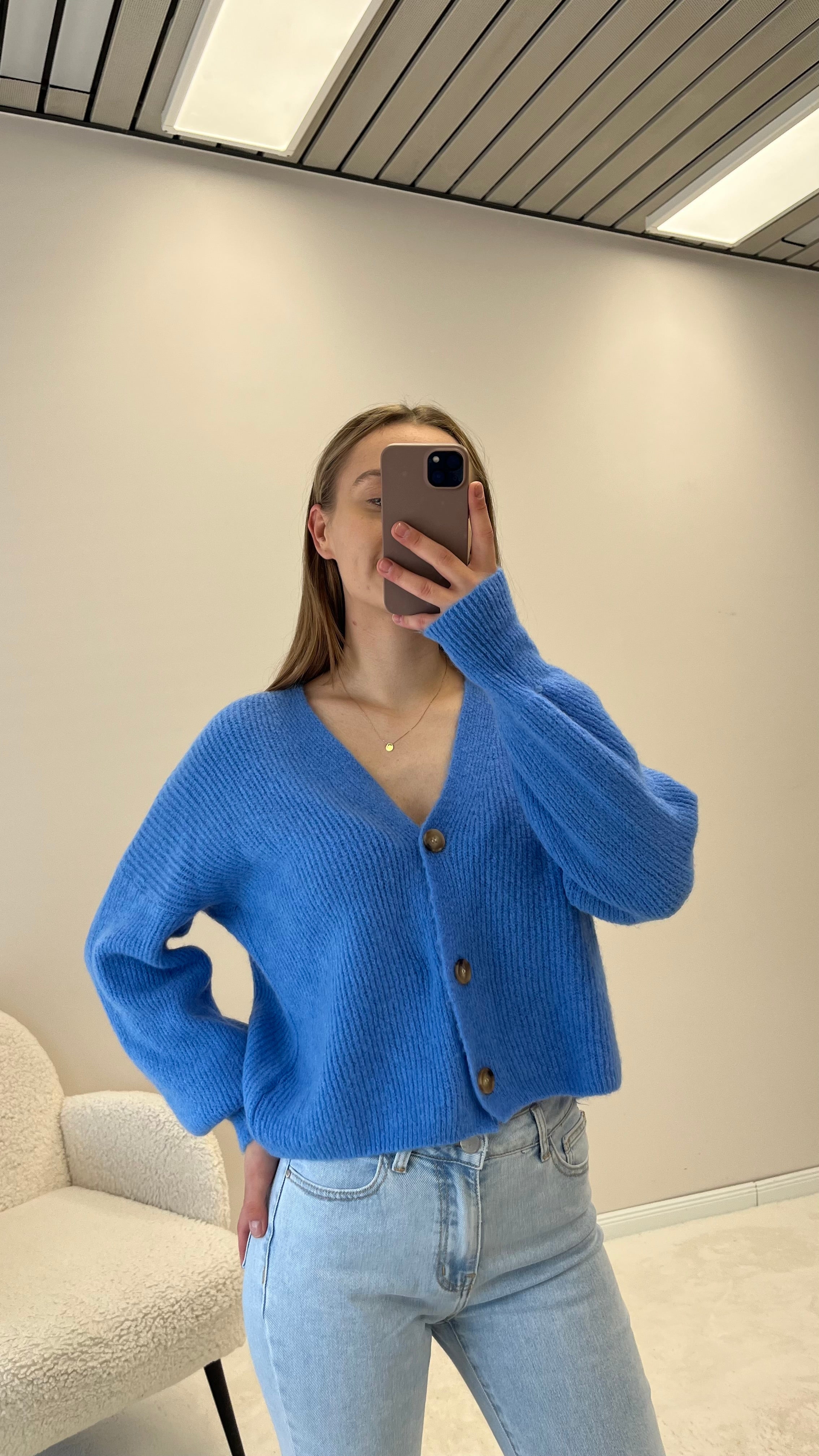 "New York" kuscheliger Cardigan - blau