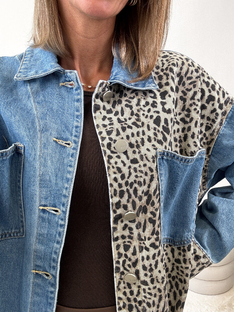 "Wild Denim" tolle Leo-Jeansjacke - blau/leo