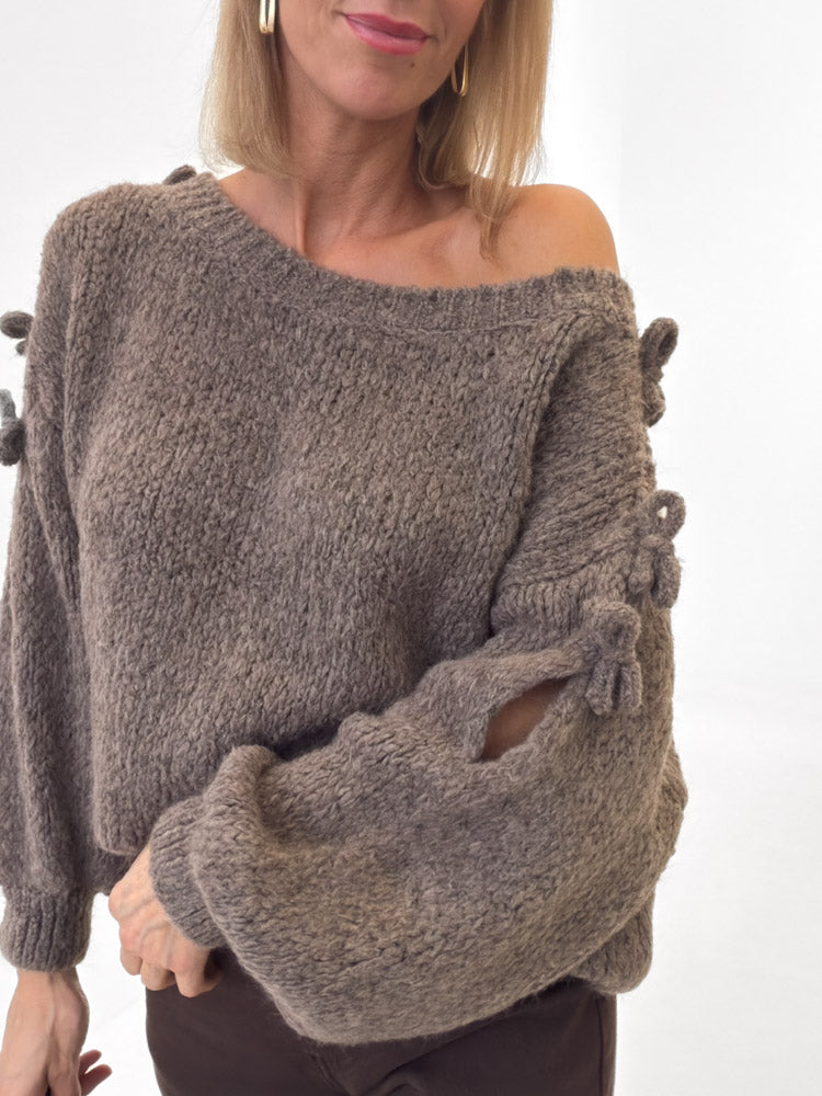 "Soft Bow" weicher Pullover mit Schleifen aus Wolle & Viskose - mocca