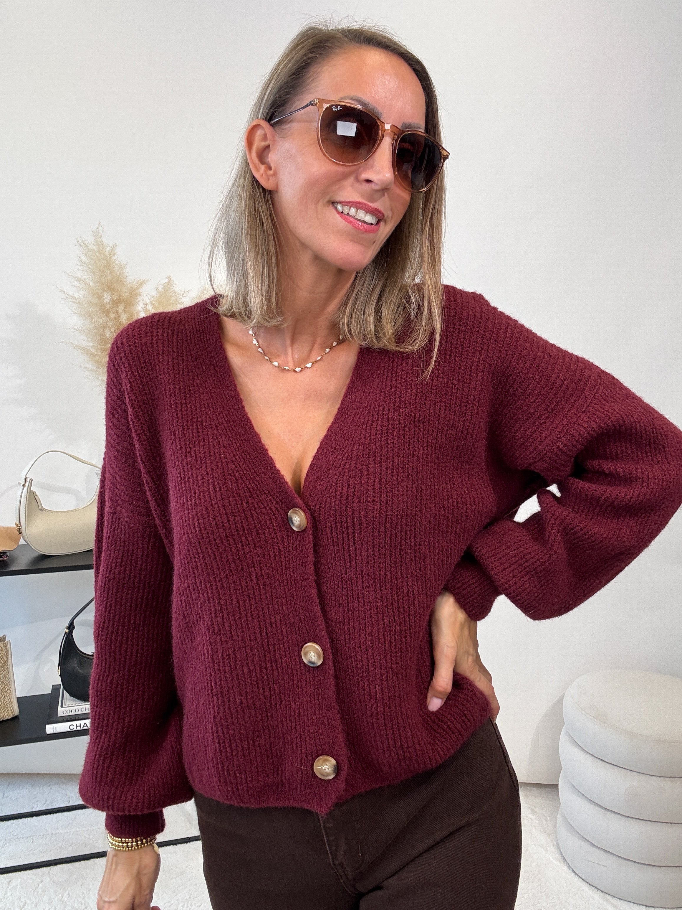 "New York" kuscheliger Cardigan - bordeaux