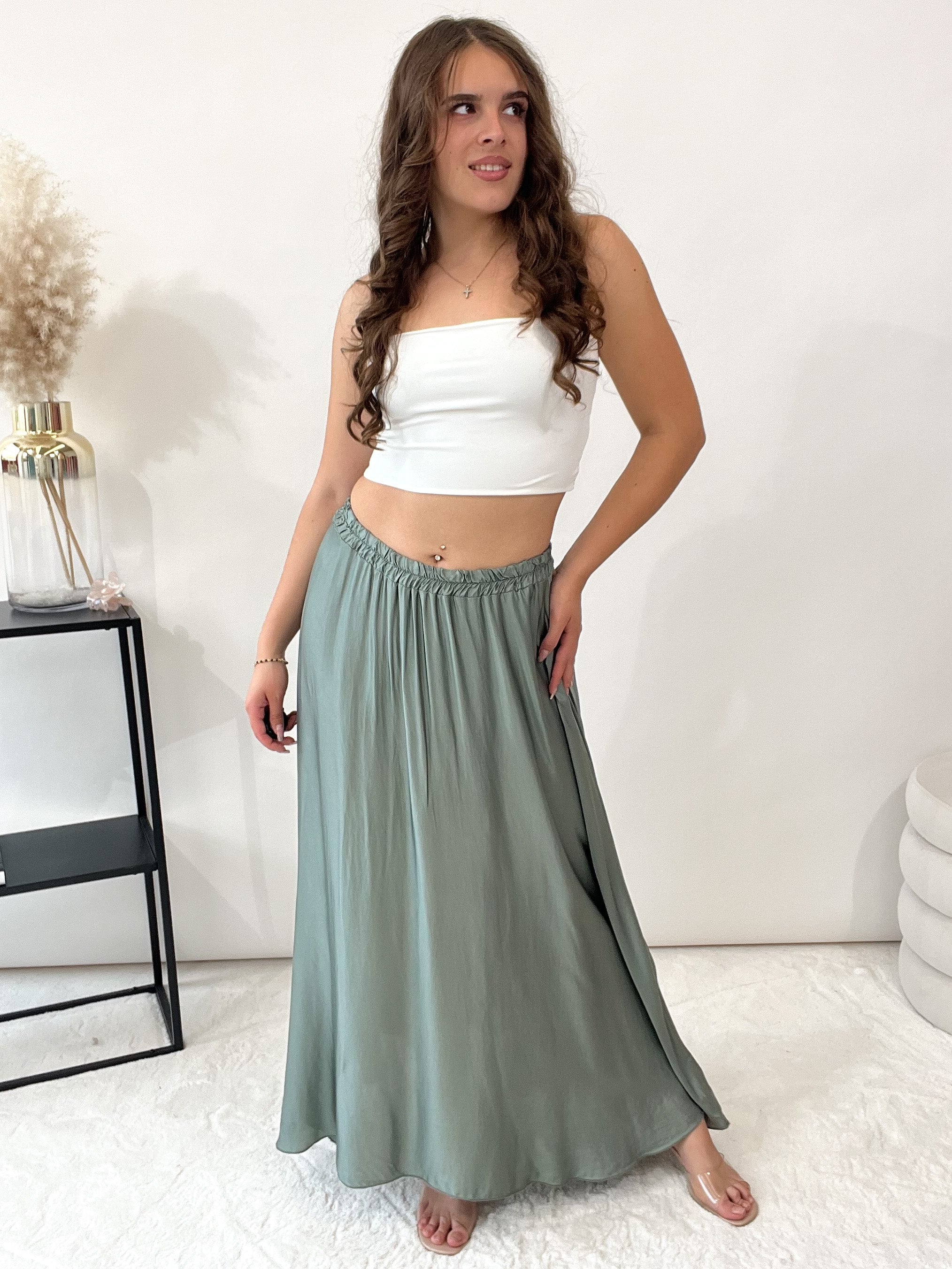 "Silky Bell Maxi" Rock aus Viskose - matcha