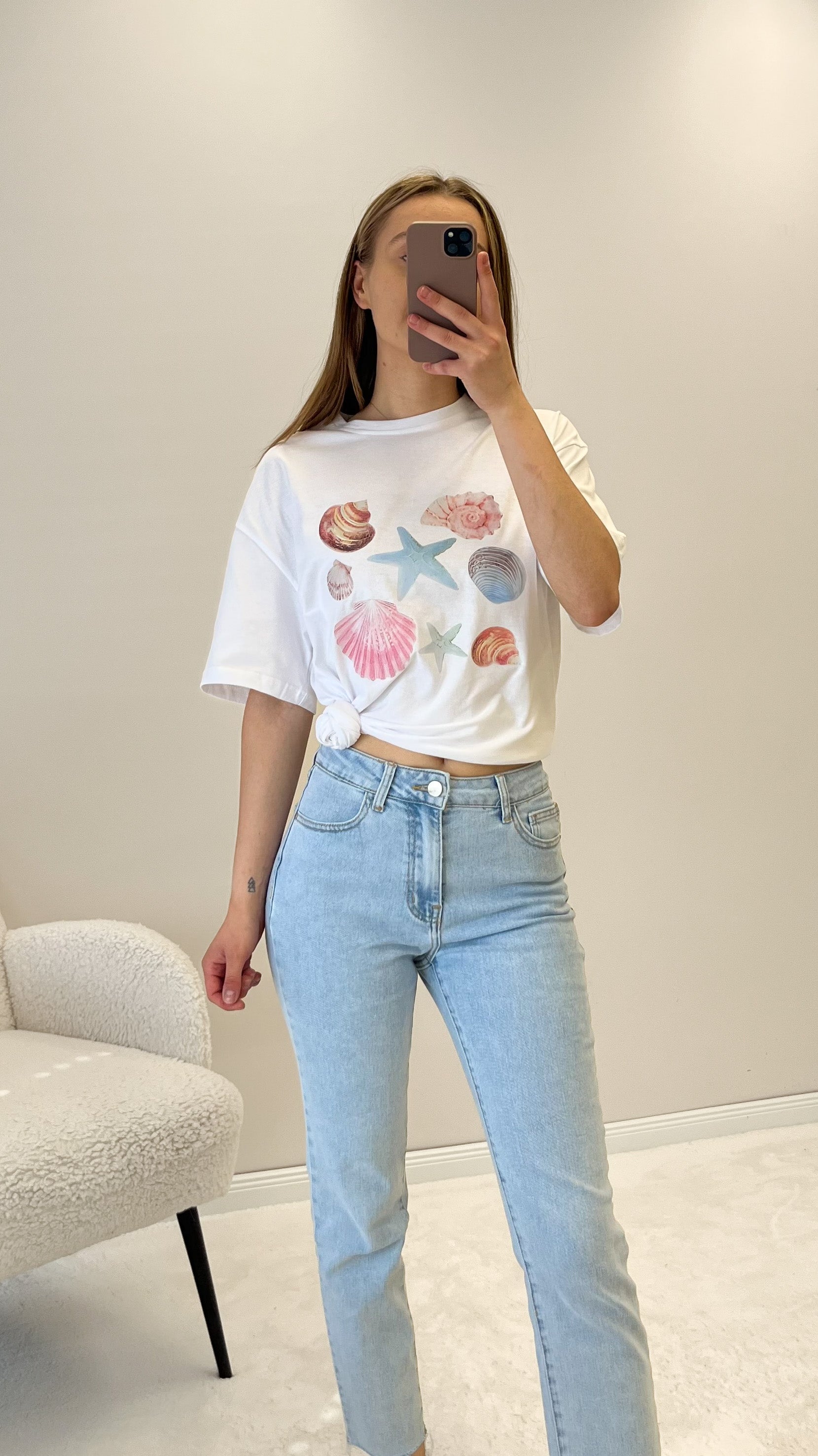 "Conchiglia" Shirt mit Statement - weiß