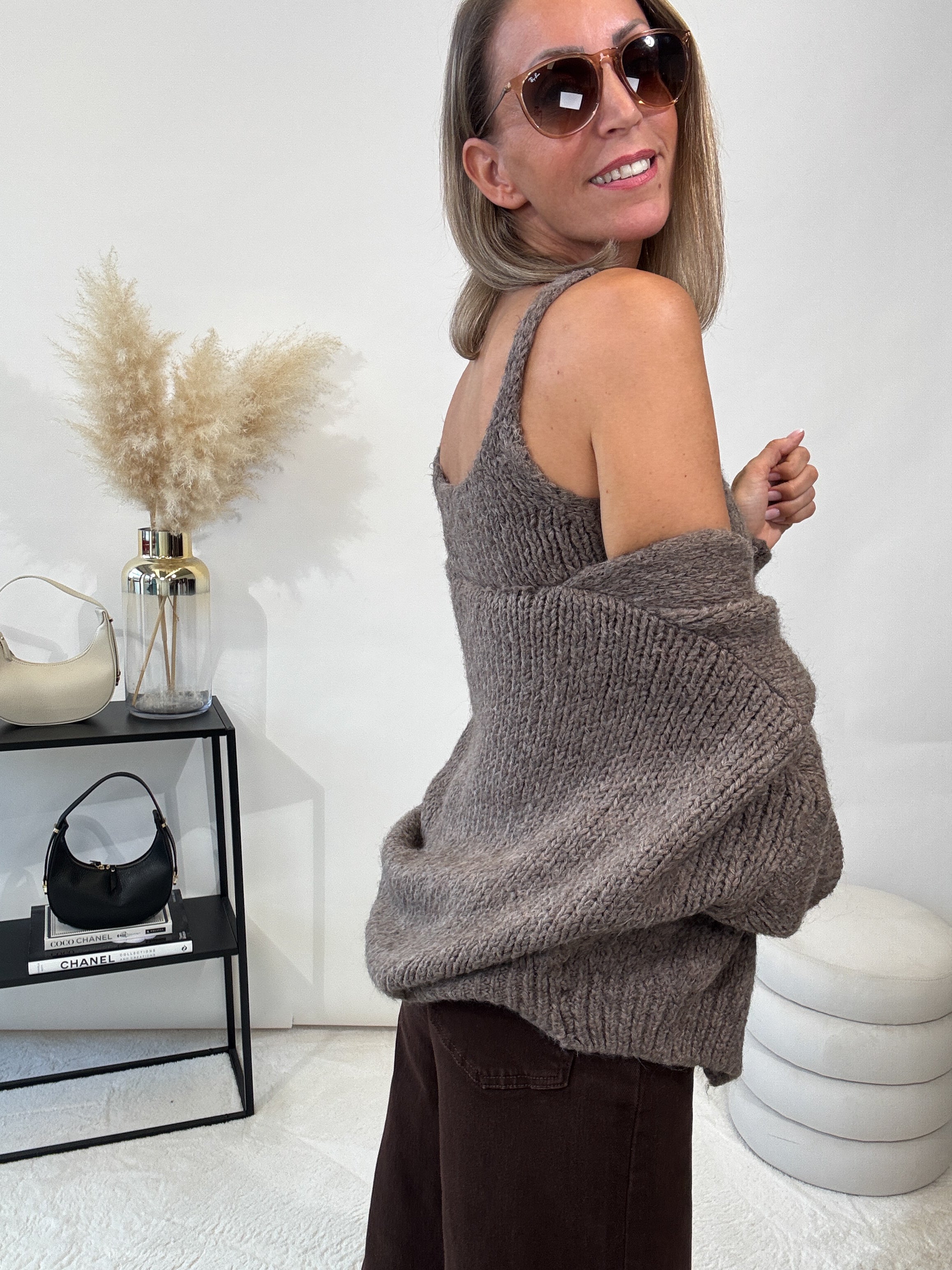 "Cozy Duo" weiches Set aus Top und Cardigan - mocca