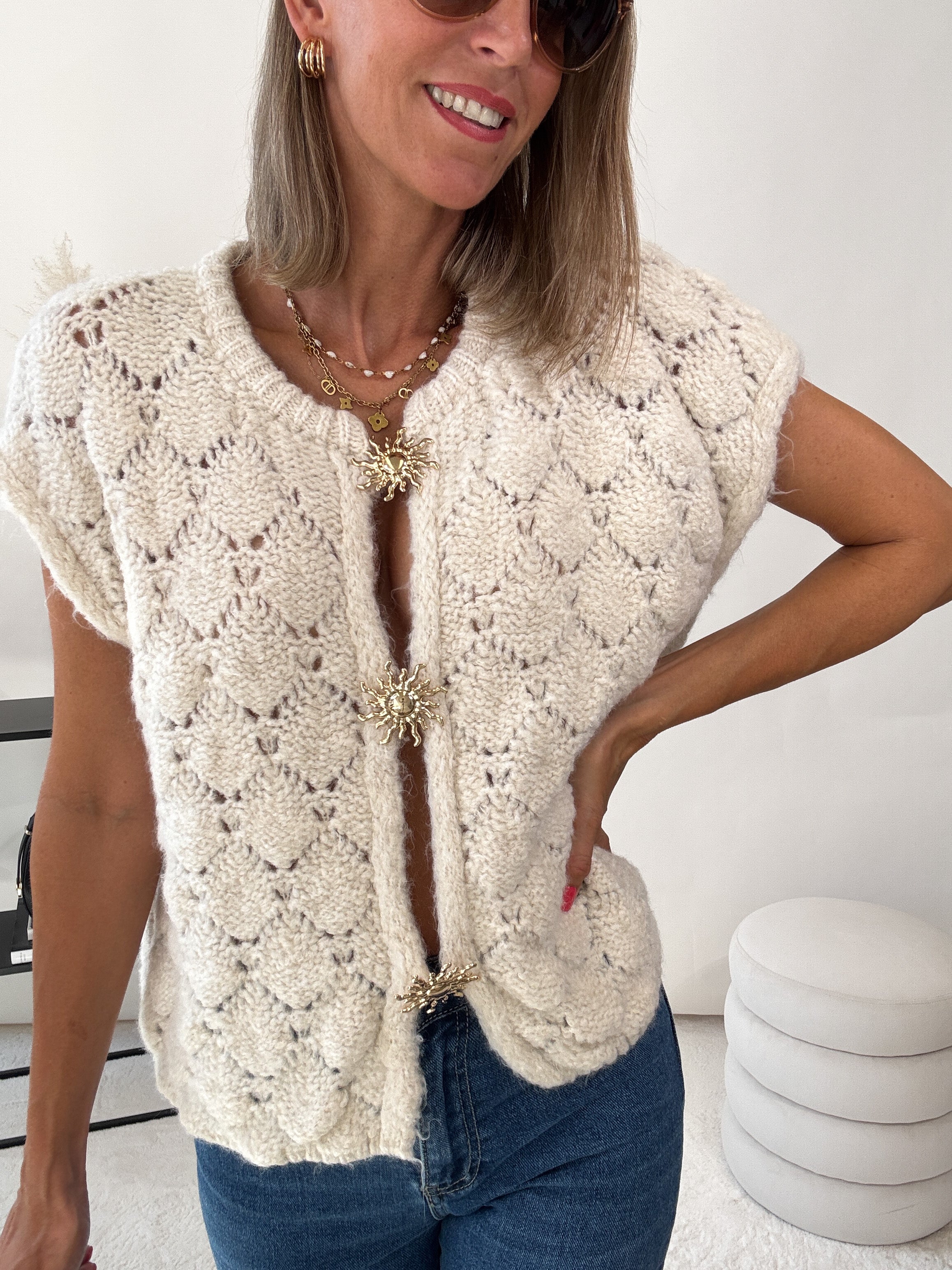 "Stella Vest" kuschelige Cardigan-Weste - beige