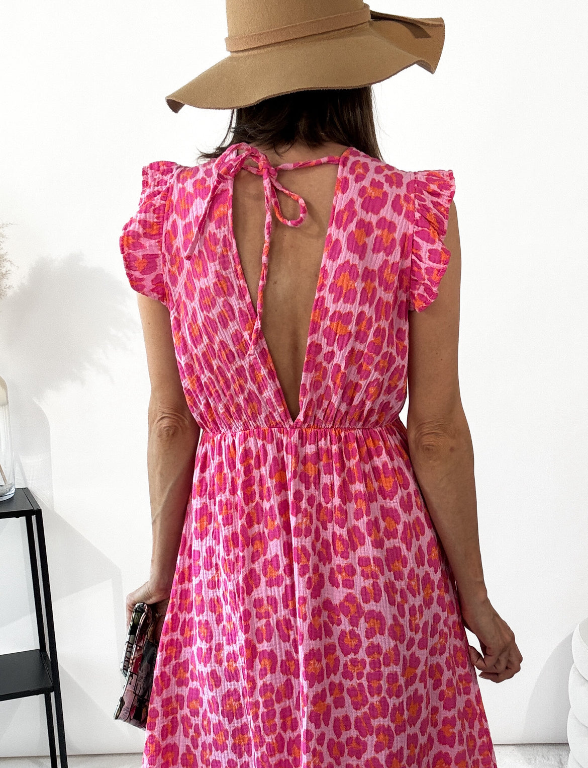 ,,Pianosa Midi"- Leo Midikleid aus Musselin - pink/orange