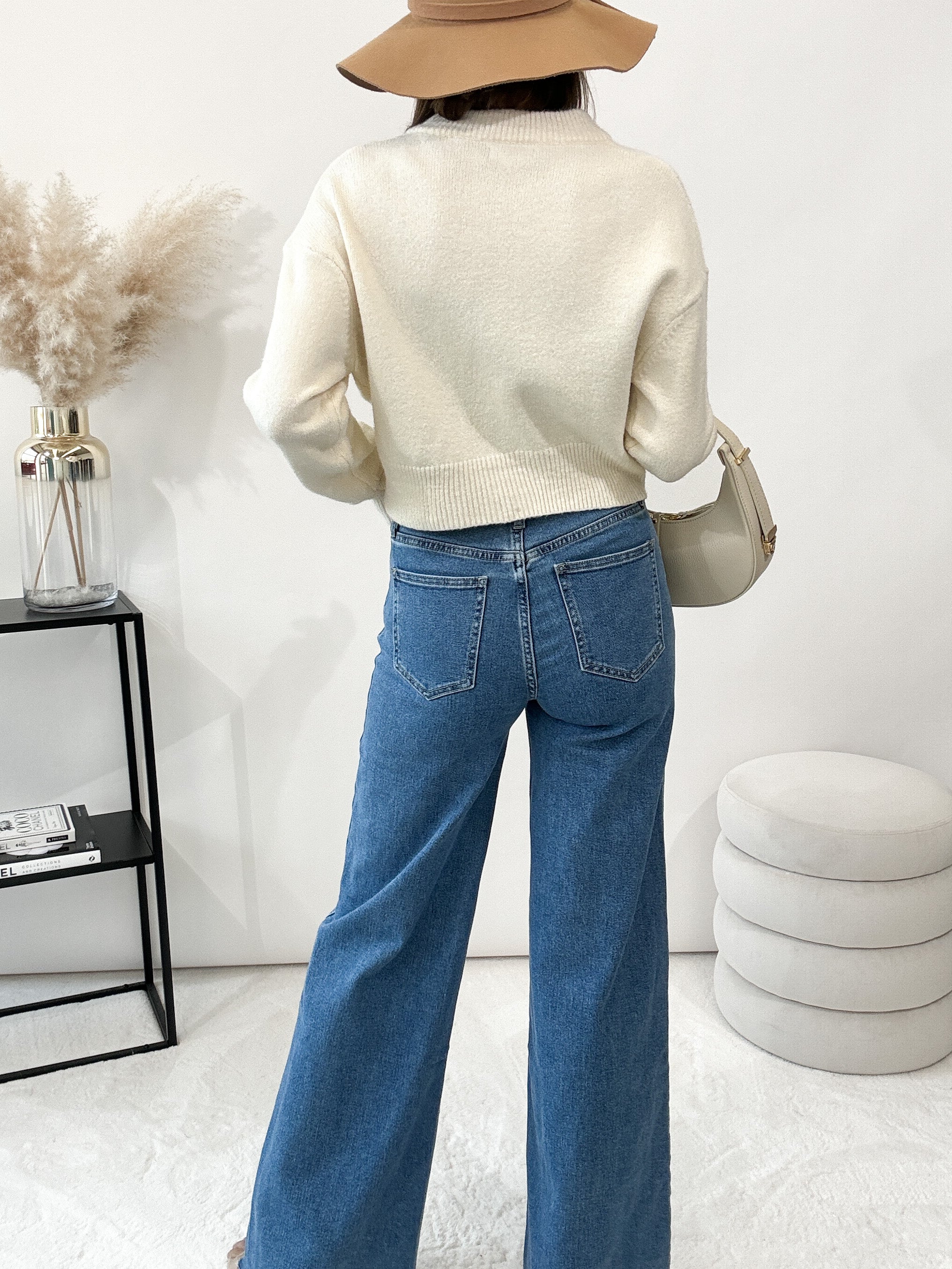 Wide Leg Jeans mit Stretch - blau