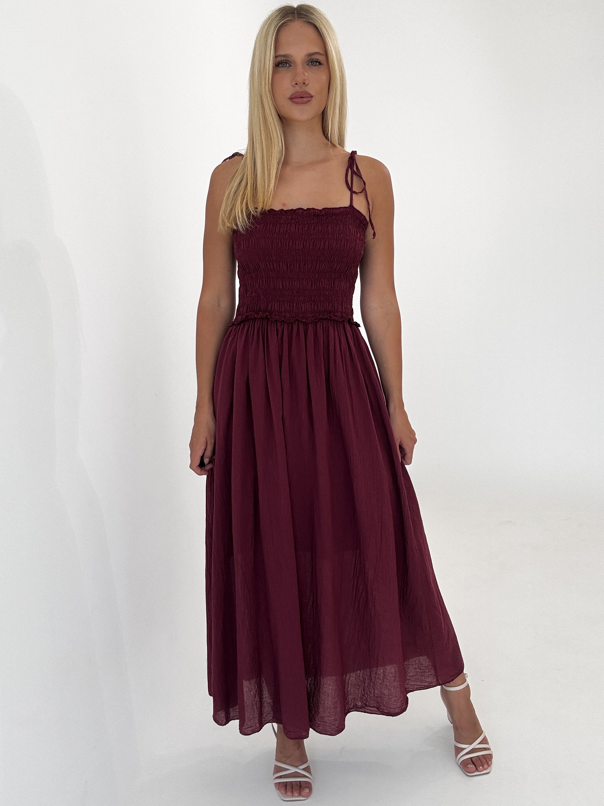 "Summer Breeze" - schönes Maxikleid aus Baumwolle - bordeaux