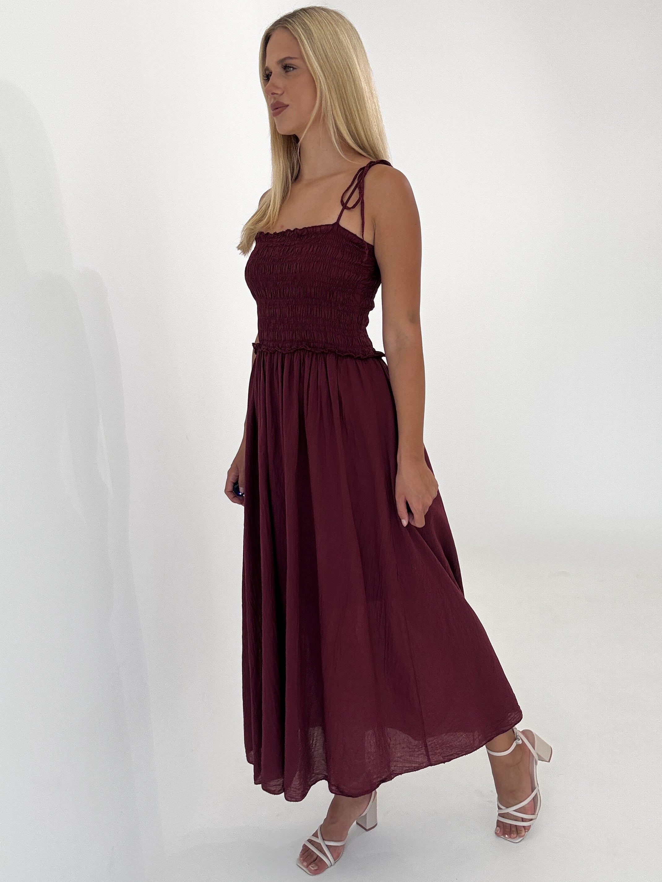 "Summer Breeze" - schönes Maxikleid aus Baumwolle - bordeaux