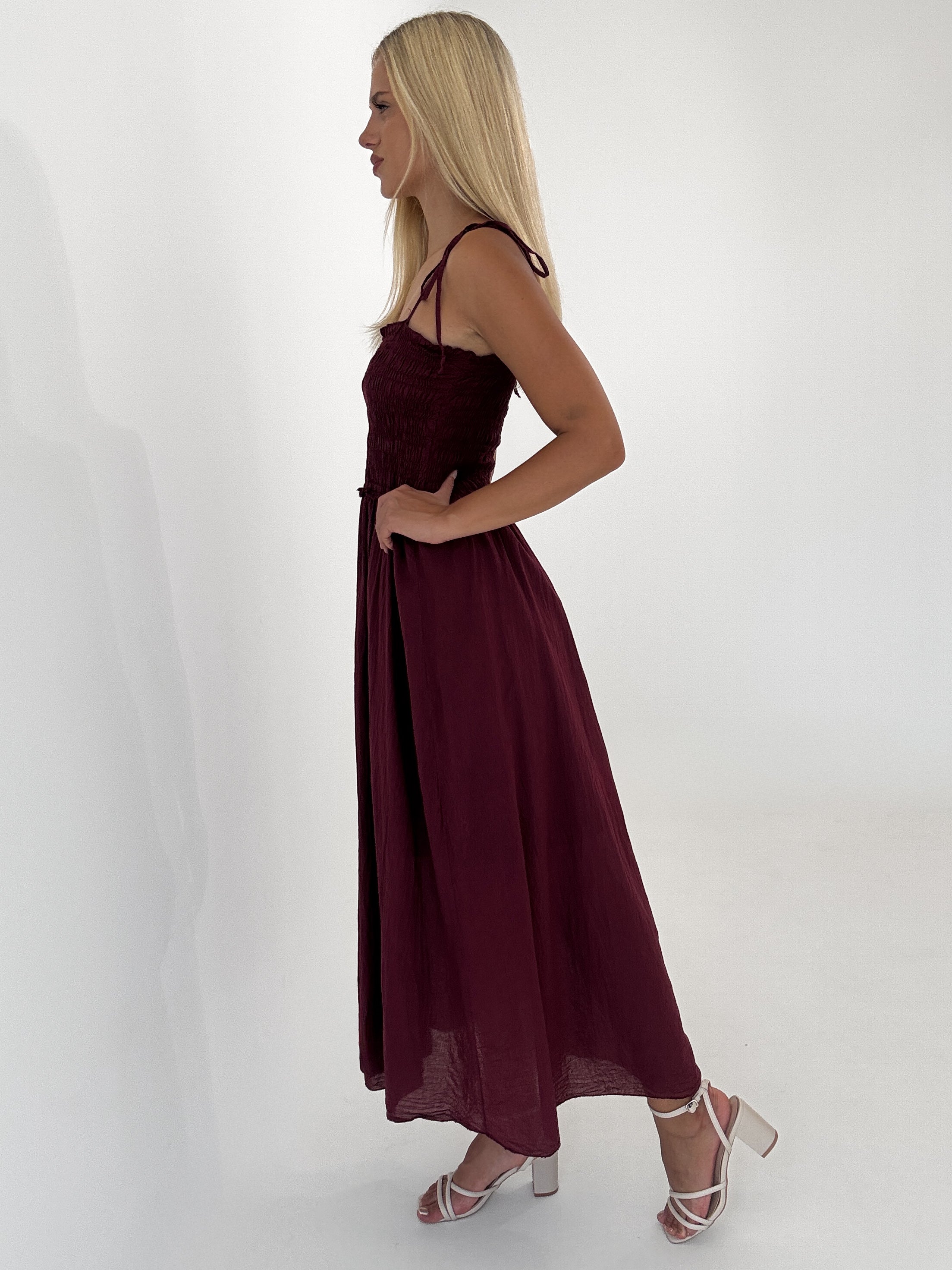 "Summer Breeze" - schönes Maxikleid aus Baumwolle - bordeaux