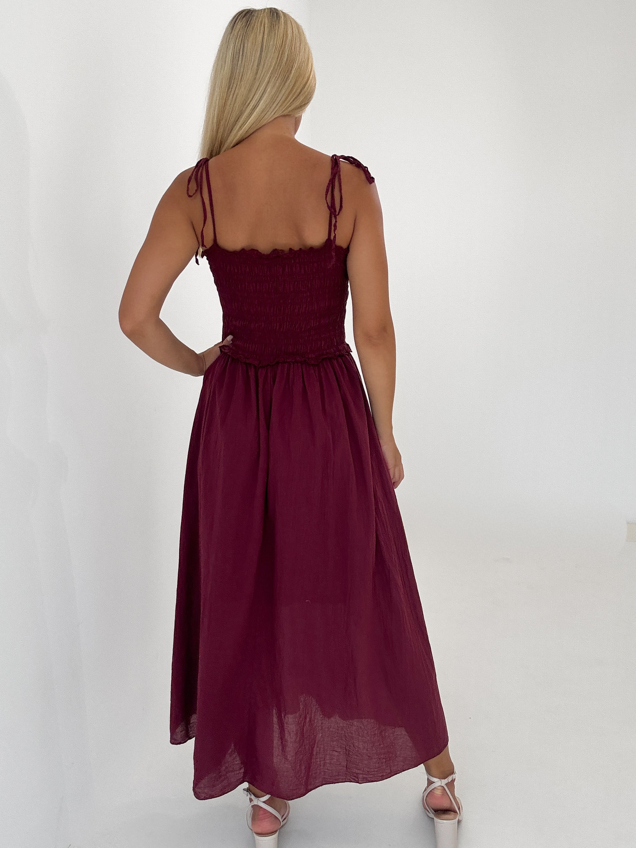 "Summer Breeze" - schönes Maxikleid aus Baumwolle - bordeaux