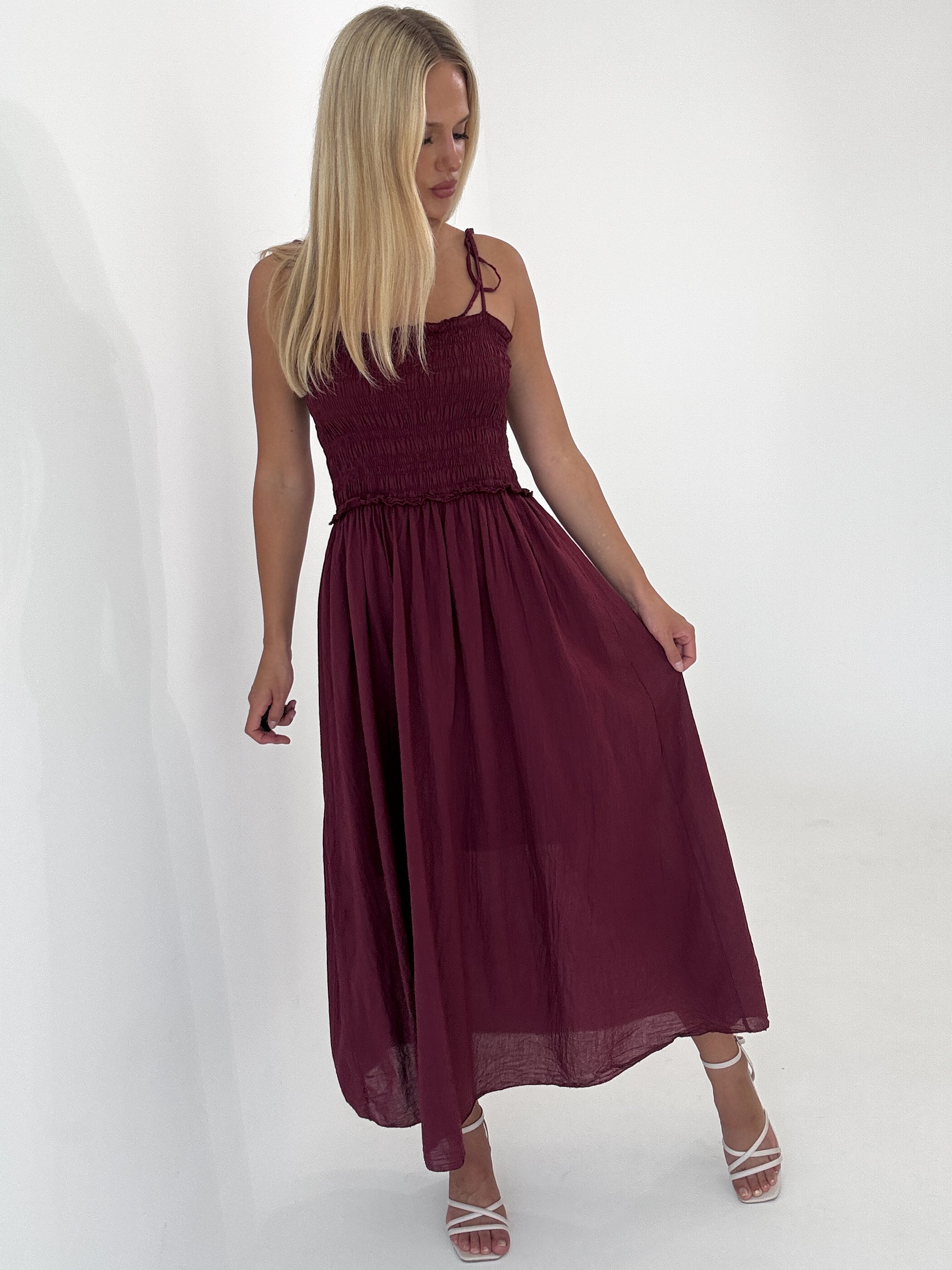 "Summer Breeze" - schönes Maxikleid aus Baumwolle - bordeaux