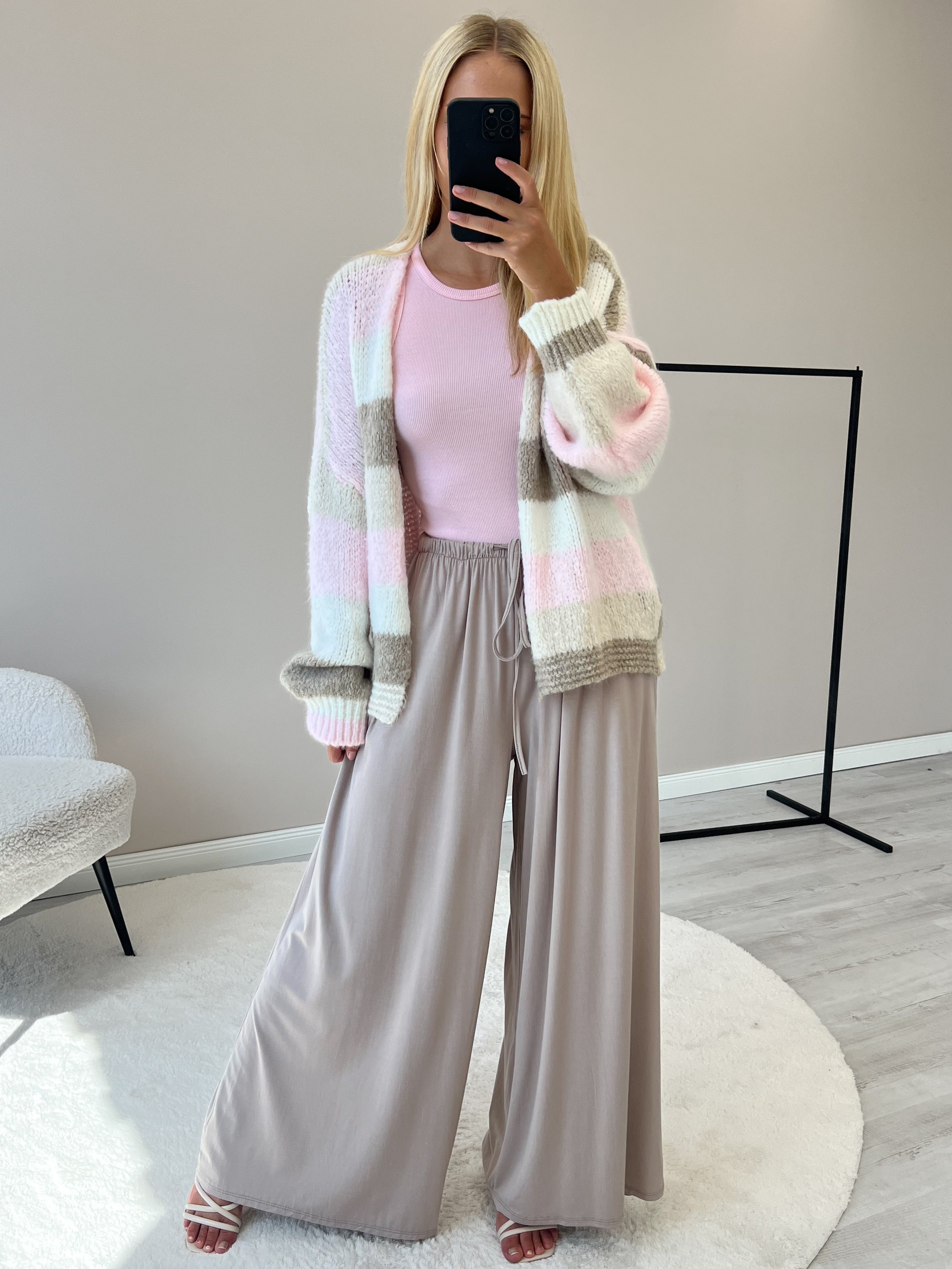 "London Stripes" Cardigan mit Lana Wolle & Viskose - rosa