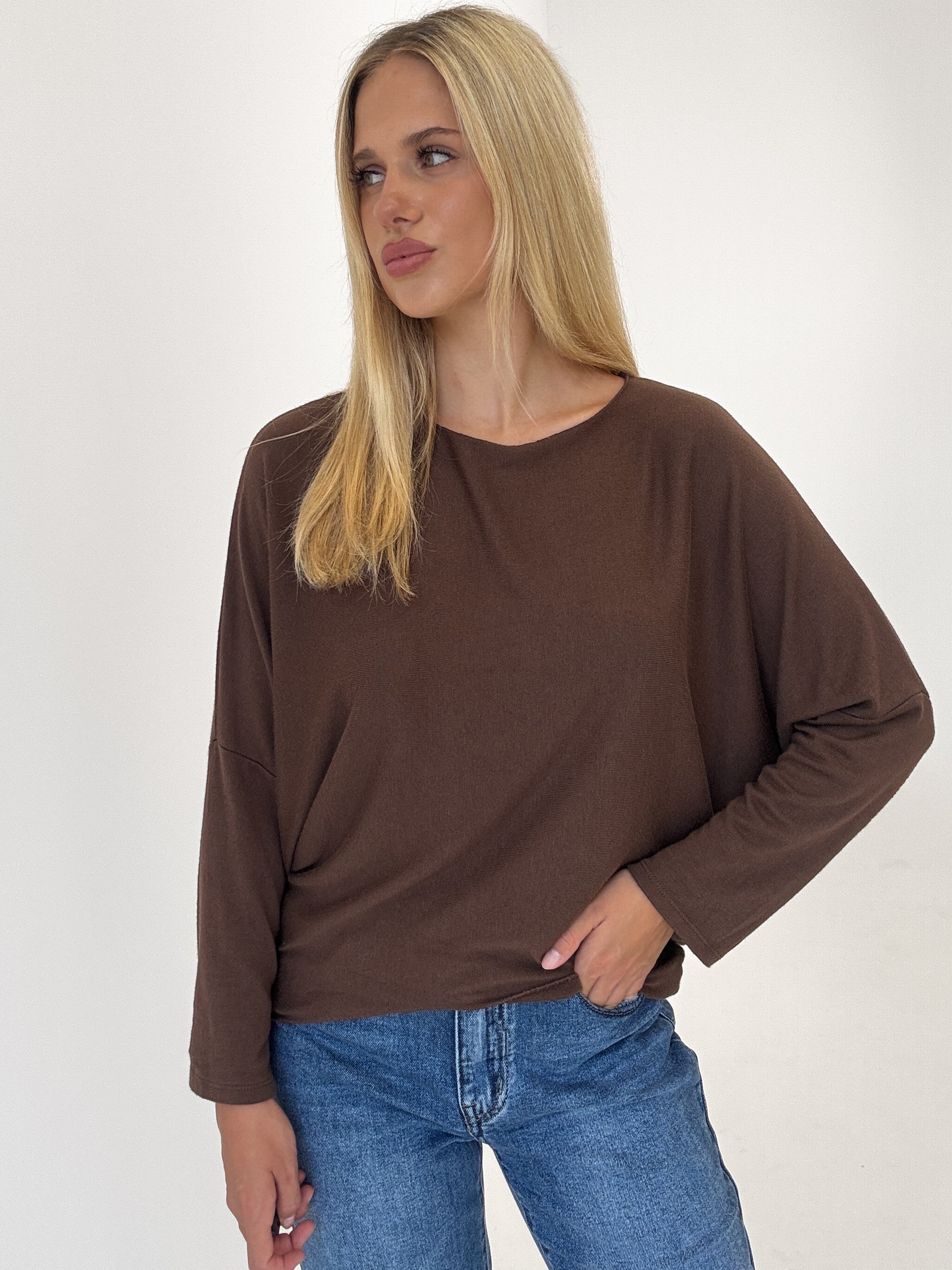 "Soft" weiches Longshirt aus Viscose & Wolle - braun