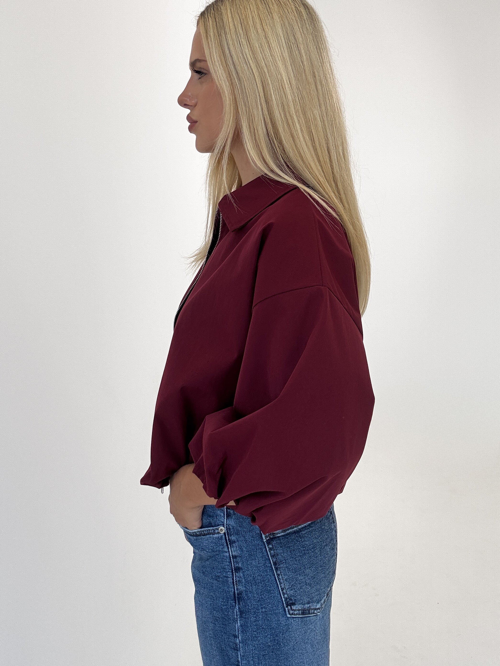 "Mena" stylische Jacke mit 7/8 Ärmeln - bordeaux