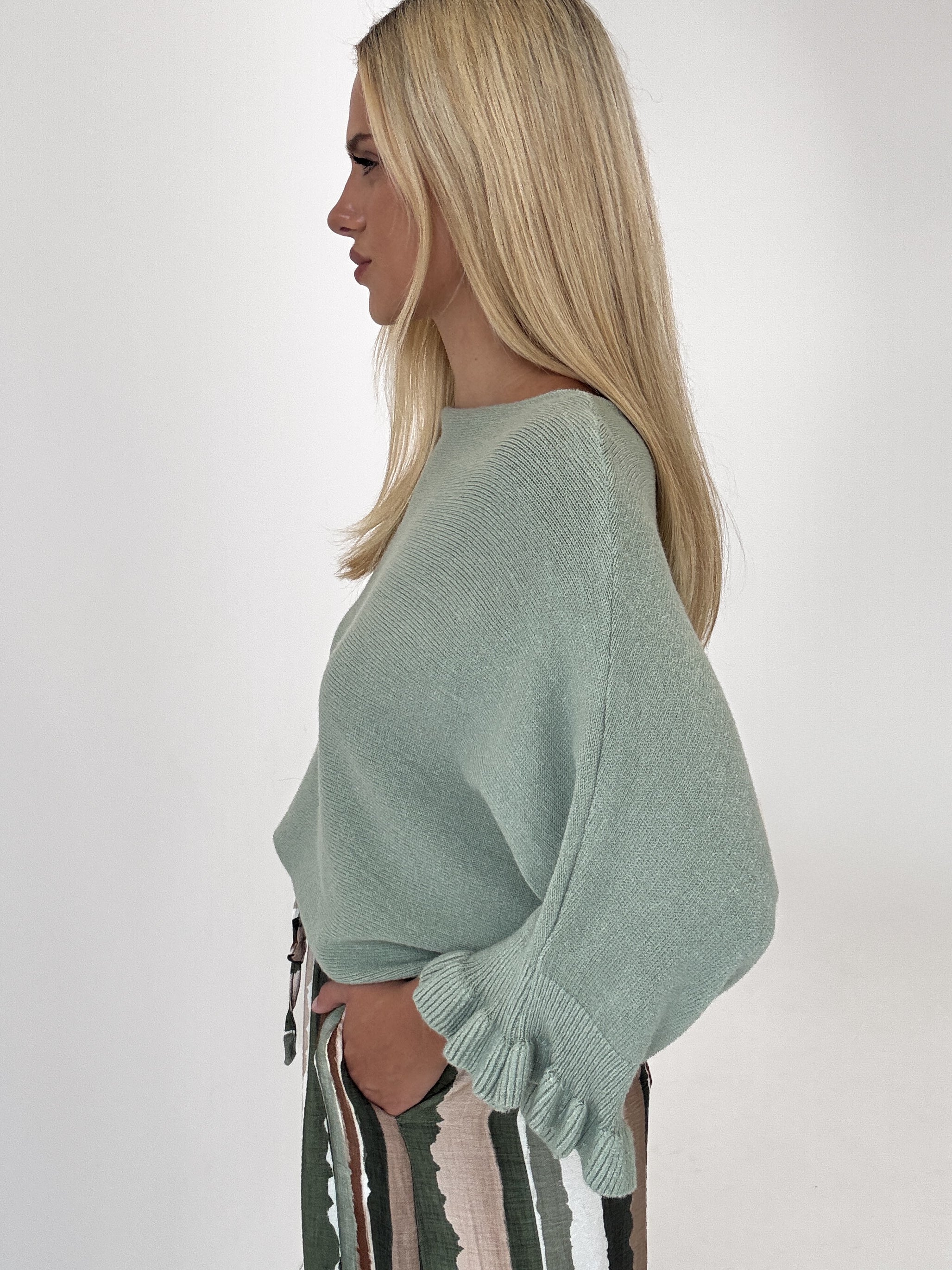 "Vicenza Volant" weicher Pullover mit Viscose - matcha grün