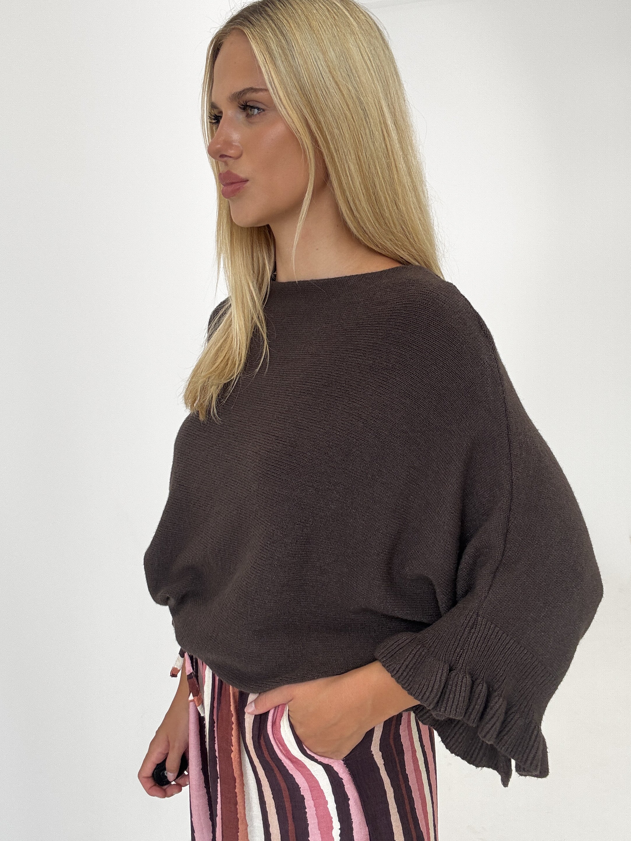 "Vicenza Volant" weicher Pullover mit Viscose - chocobraun