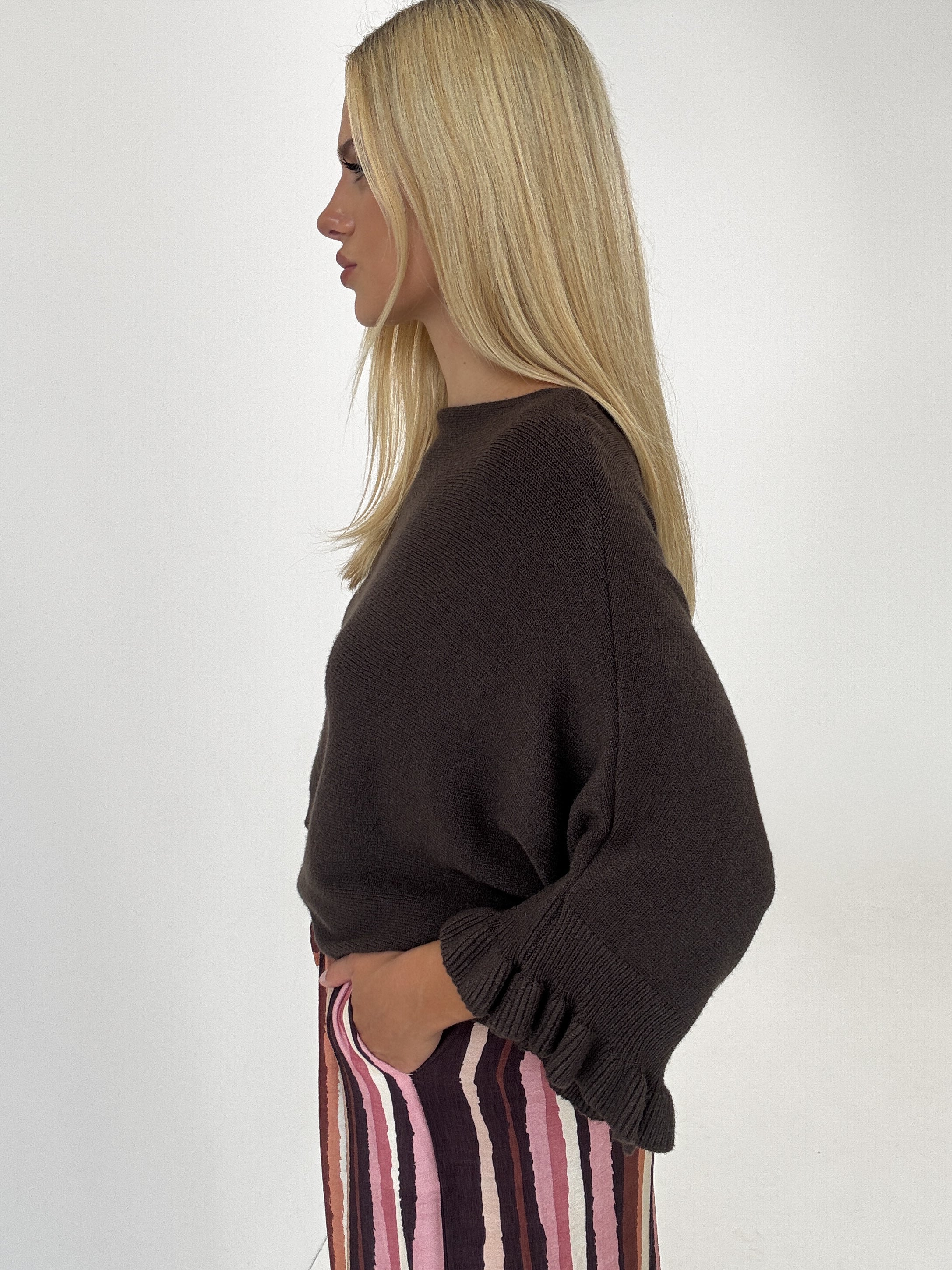 "Vicenza Volant" weicher Pullover mit Viscose - chocobraun
