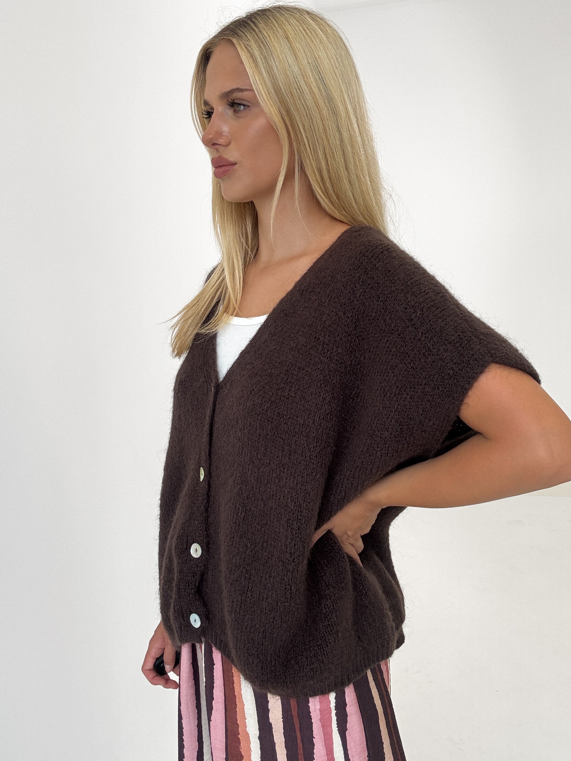 "Florida Vest" kuscheliger Cardigan mit Lana Wolle - dunkelbraun