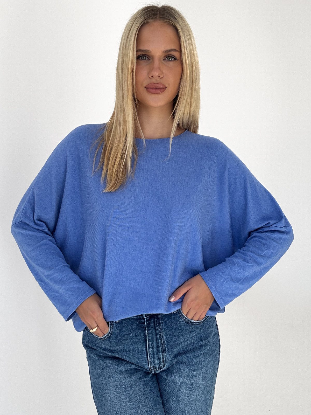 "Soft" weiches Longshirt aus Viscose & Wolle - blau