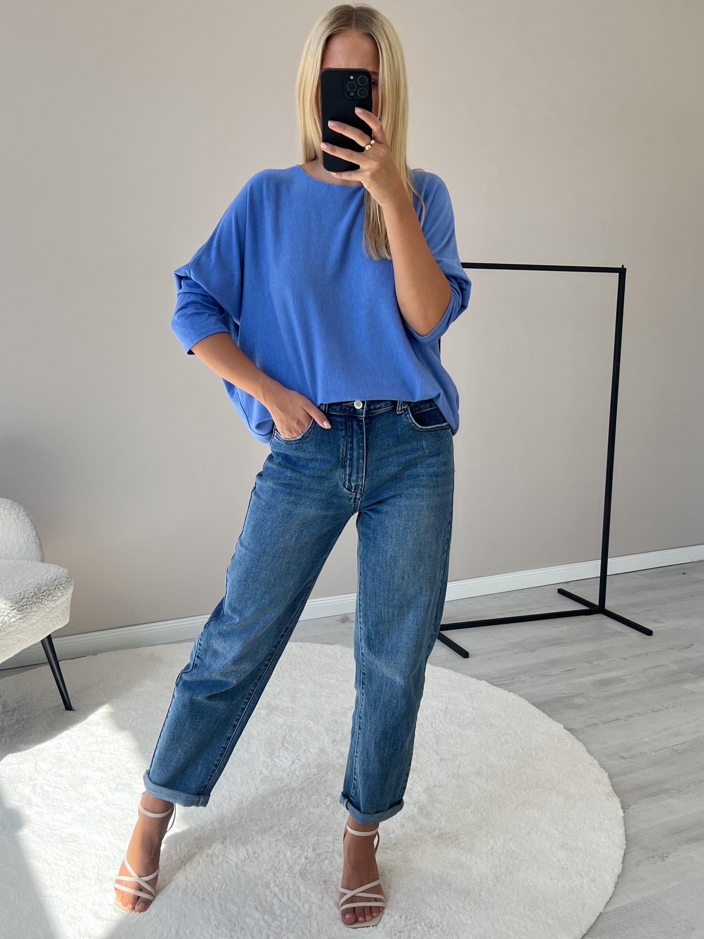 "Soft" weiches Longshirt aus Viscose & Wolle - blau