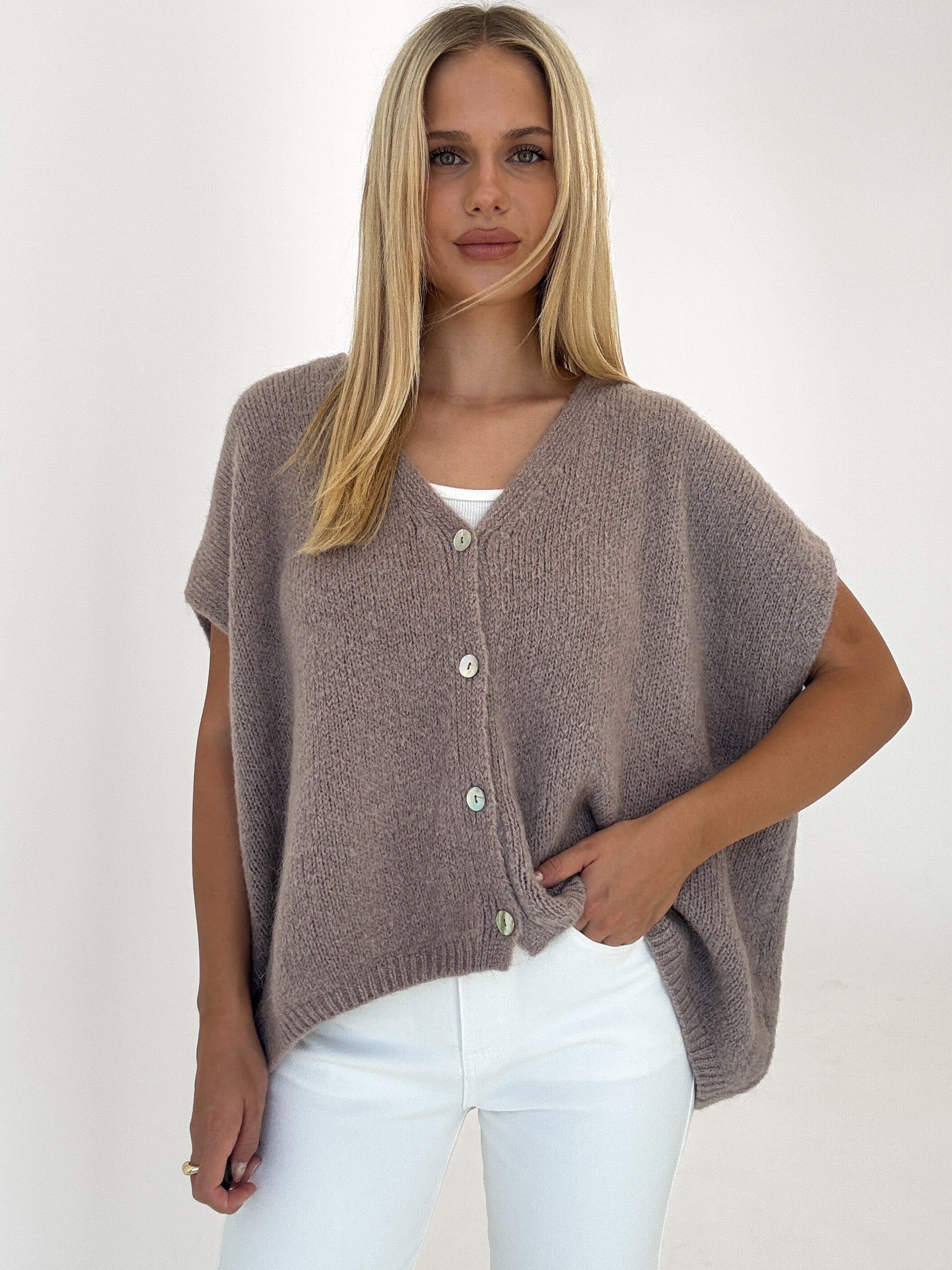 "Florida Vest" kuscheliger Cardigan mit Lana Wolle - mocca
