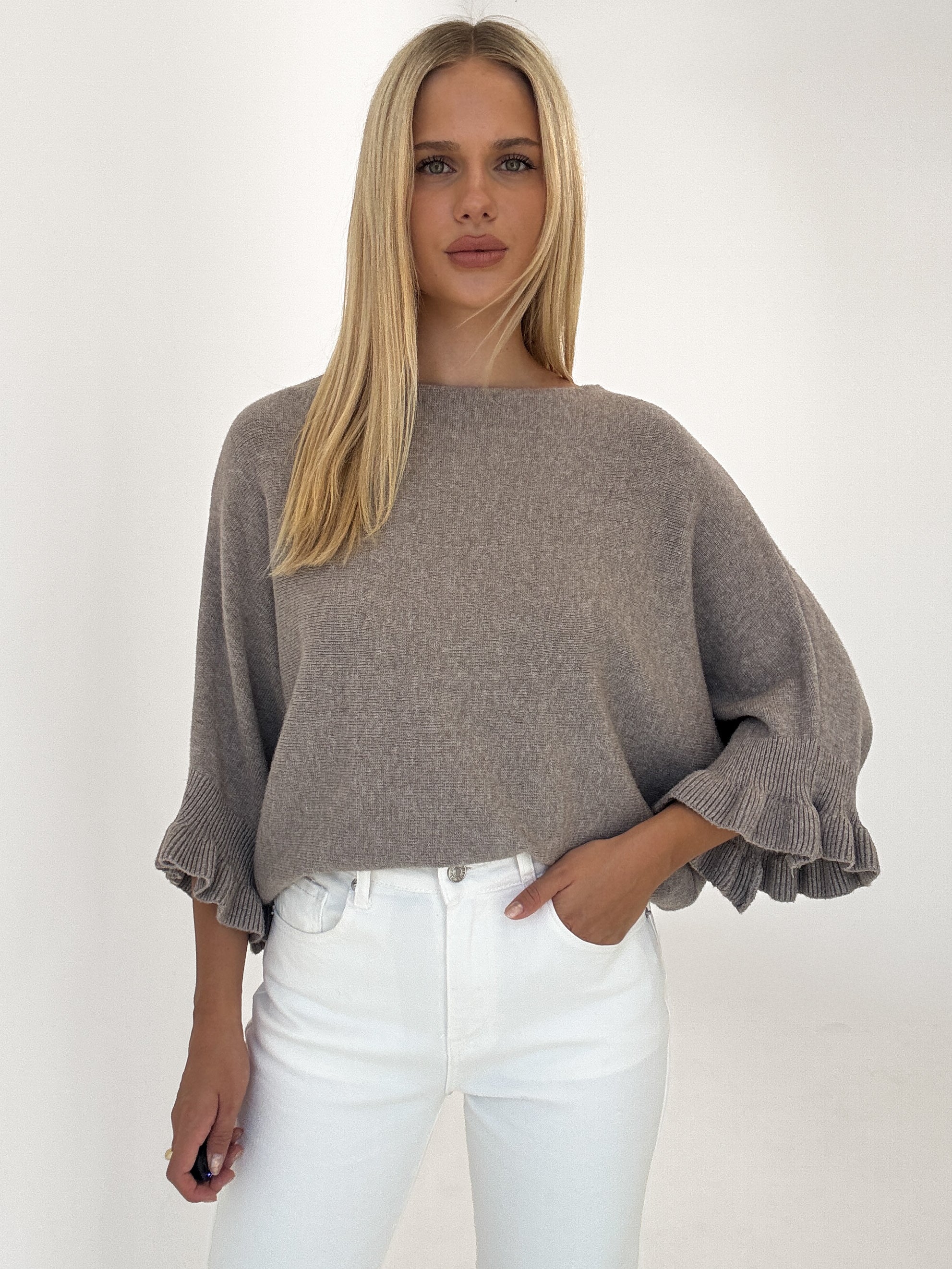 "Vicenza Volant" weicher Pullover mit Viscose - mocca