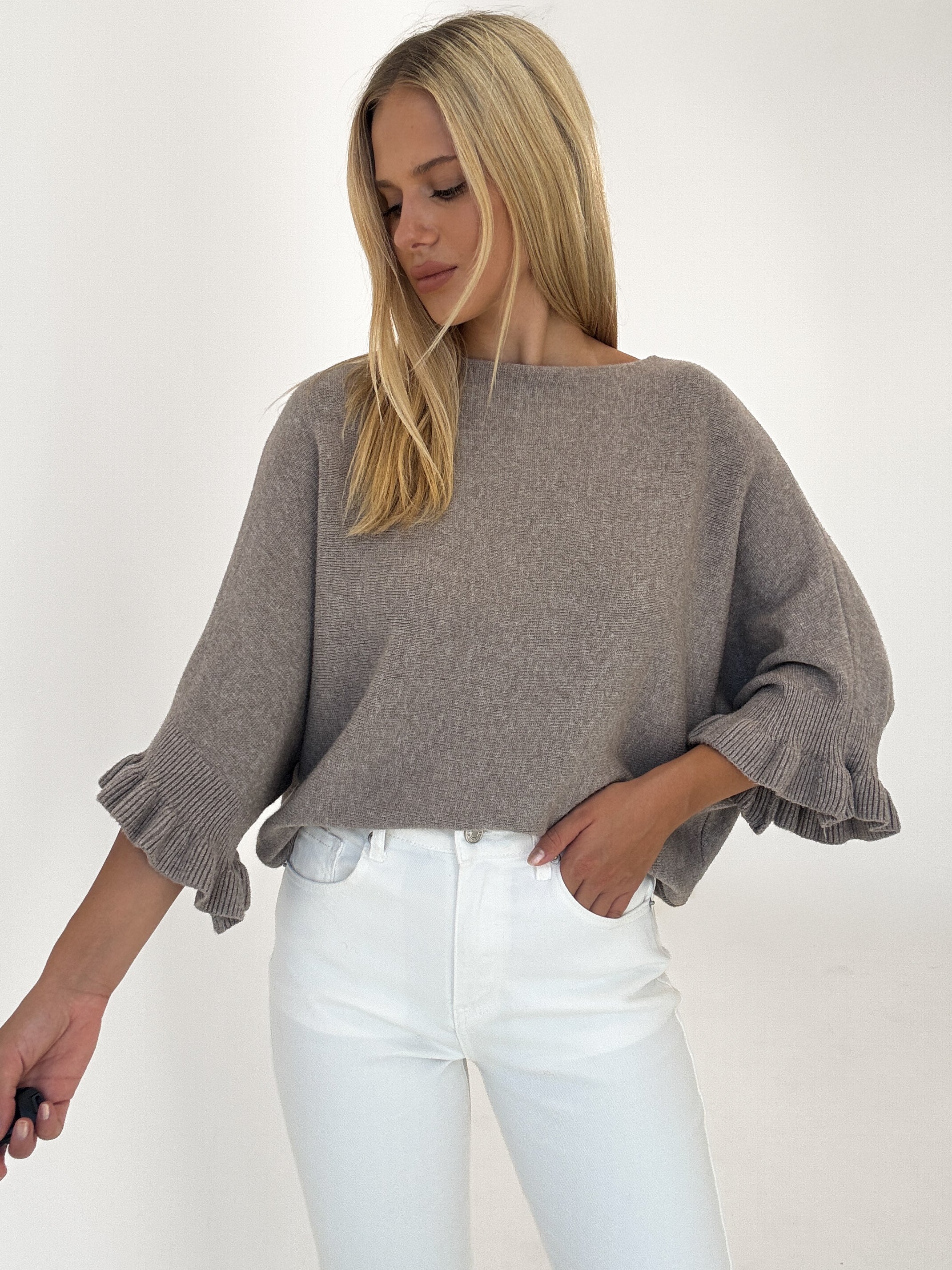 "Vicenza Volant" weicher Pullover mit Viscose - mocca