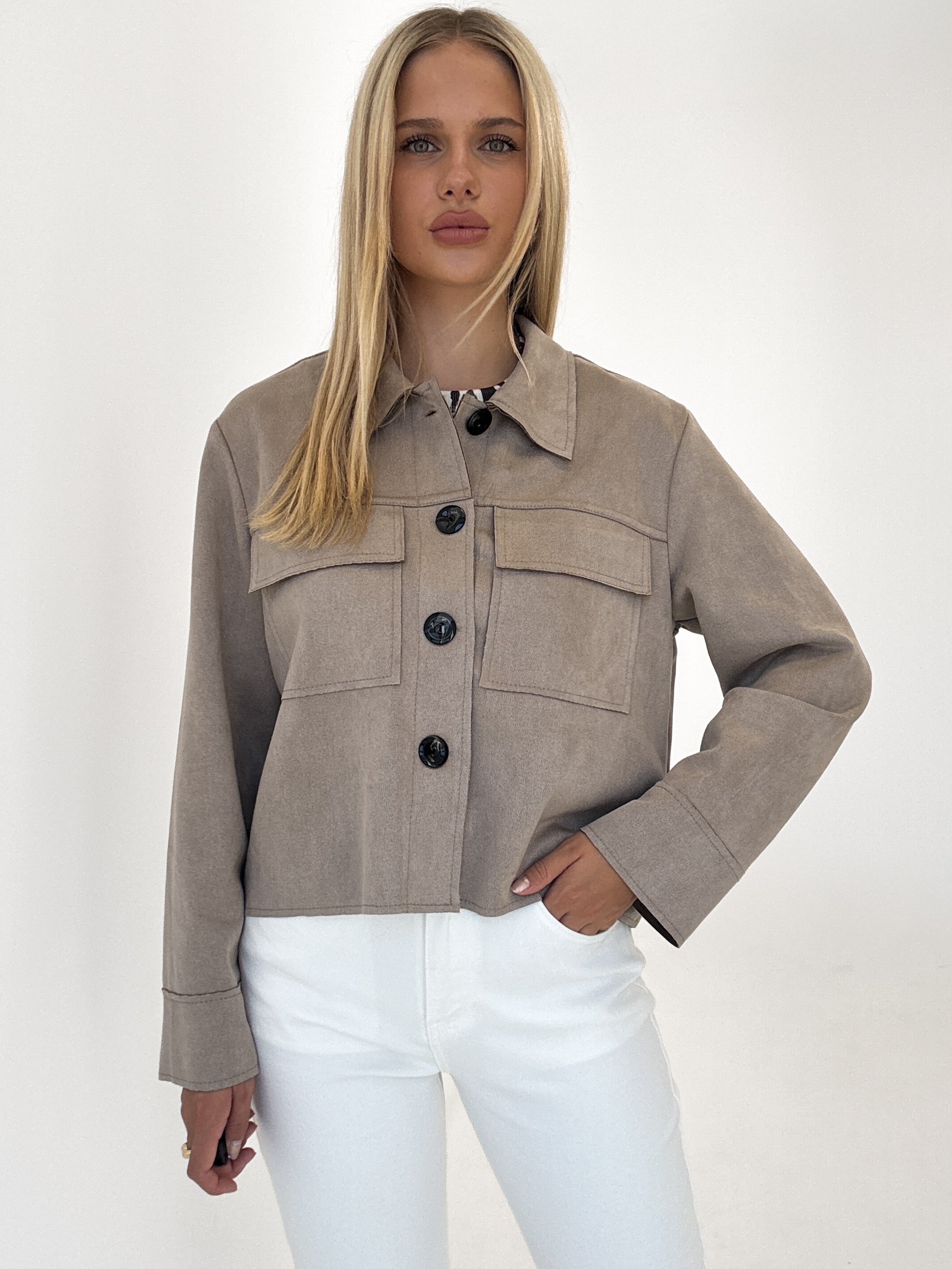 "Nelli 2.0" Jacke in Velourleder Optik  - mocca