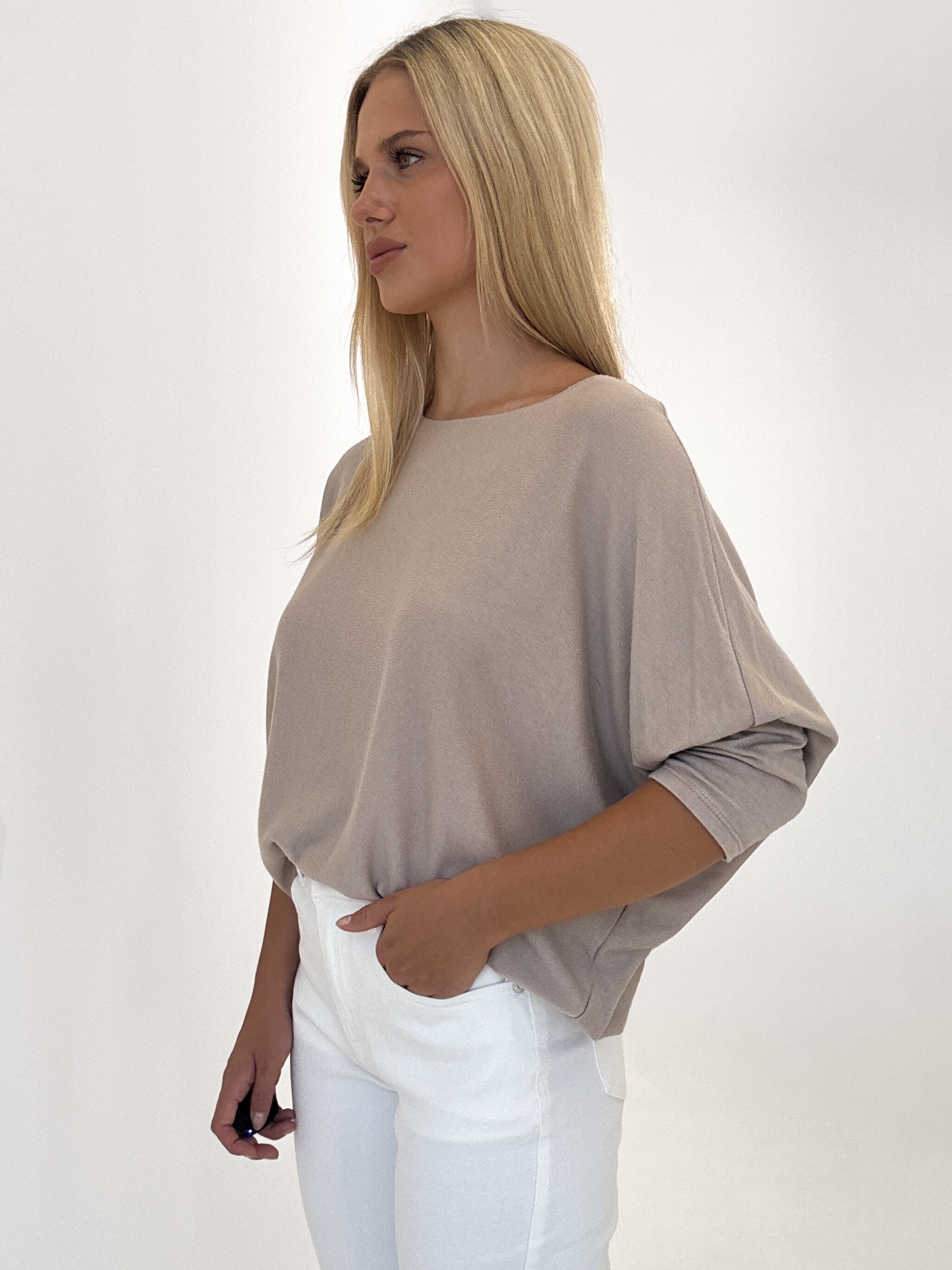 "Soft" weiches Longshirt aus Viscose & Wolle - dunkelbeige