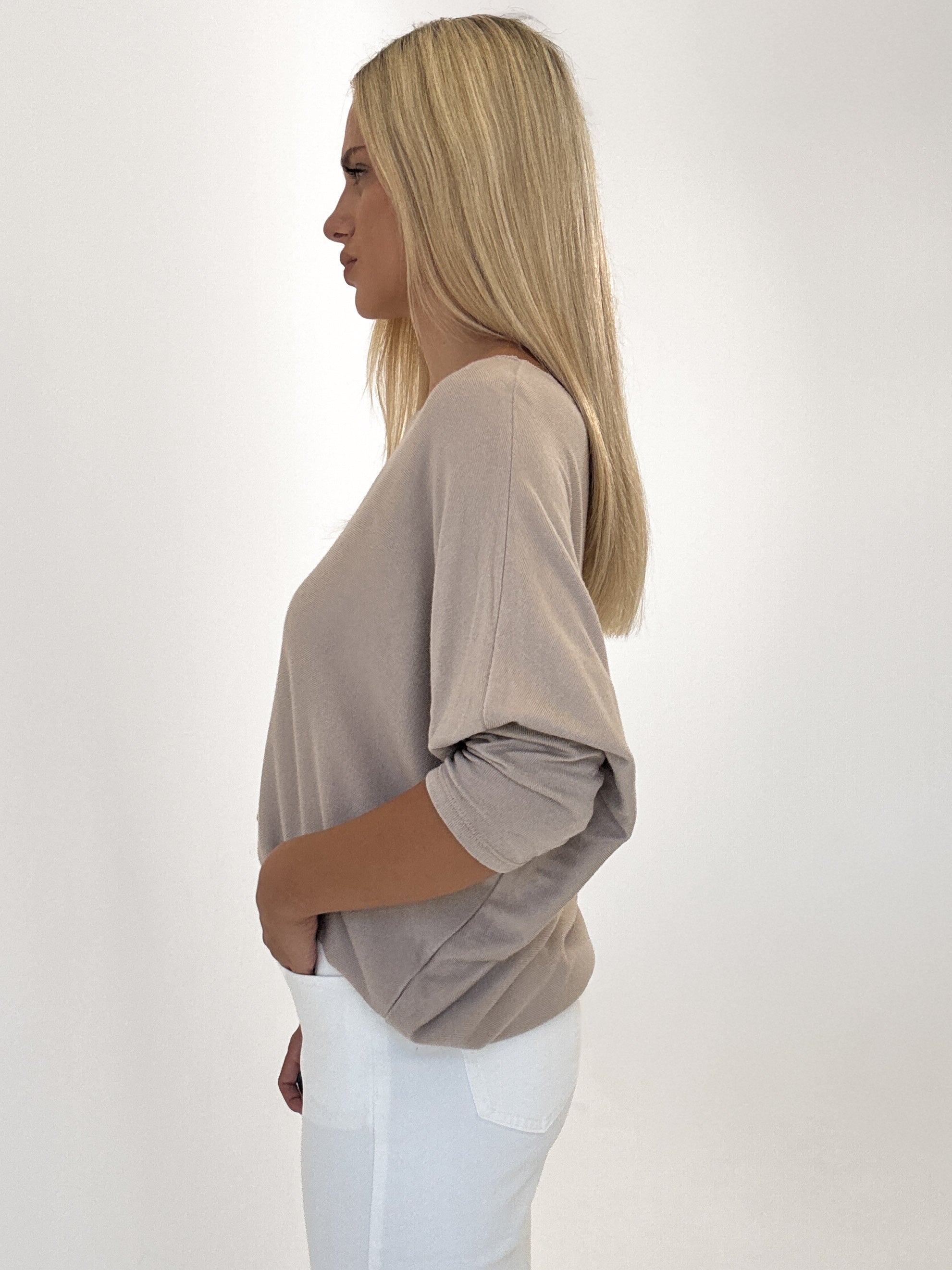 "Soft" weiches Longshirt aus Viscose & Wolle - dunkelbeige