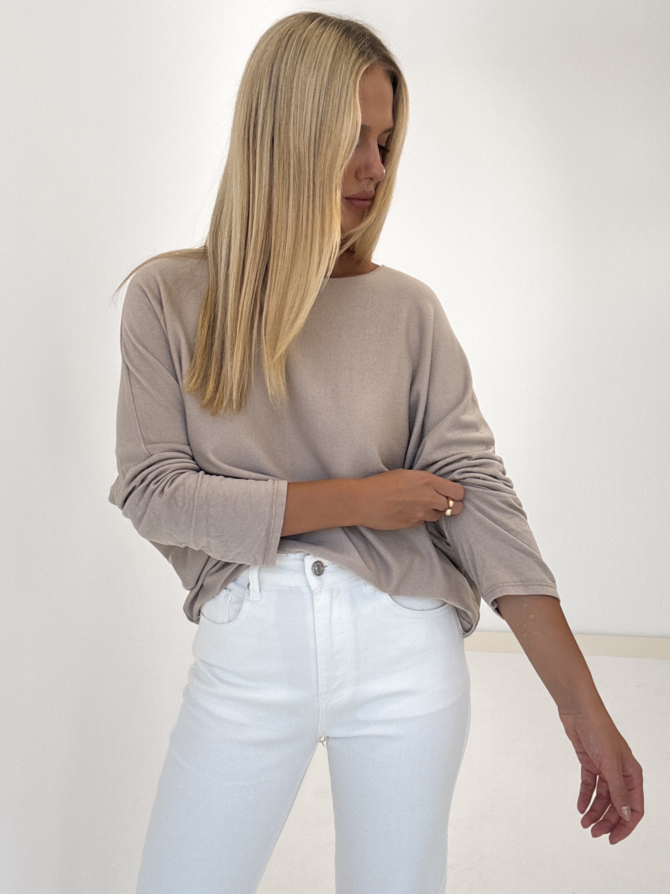 "Soft" weiches Longshirt aus Viscose & Wolle - dunkelbeige