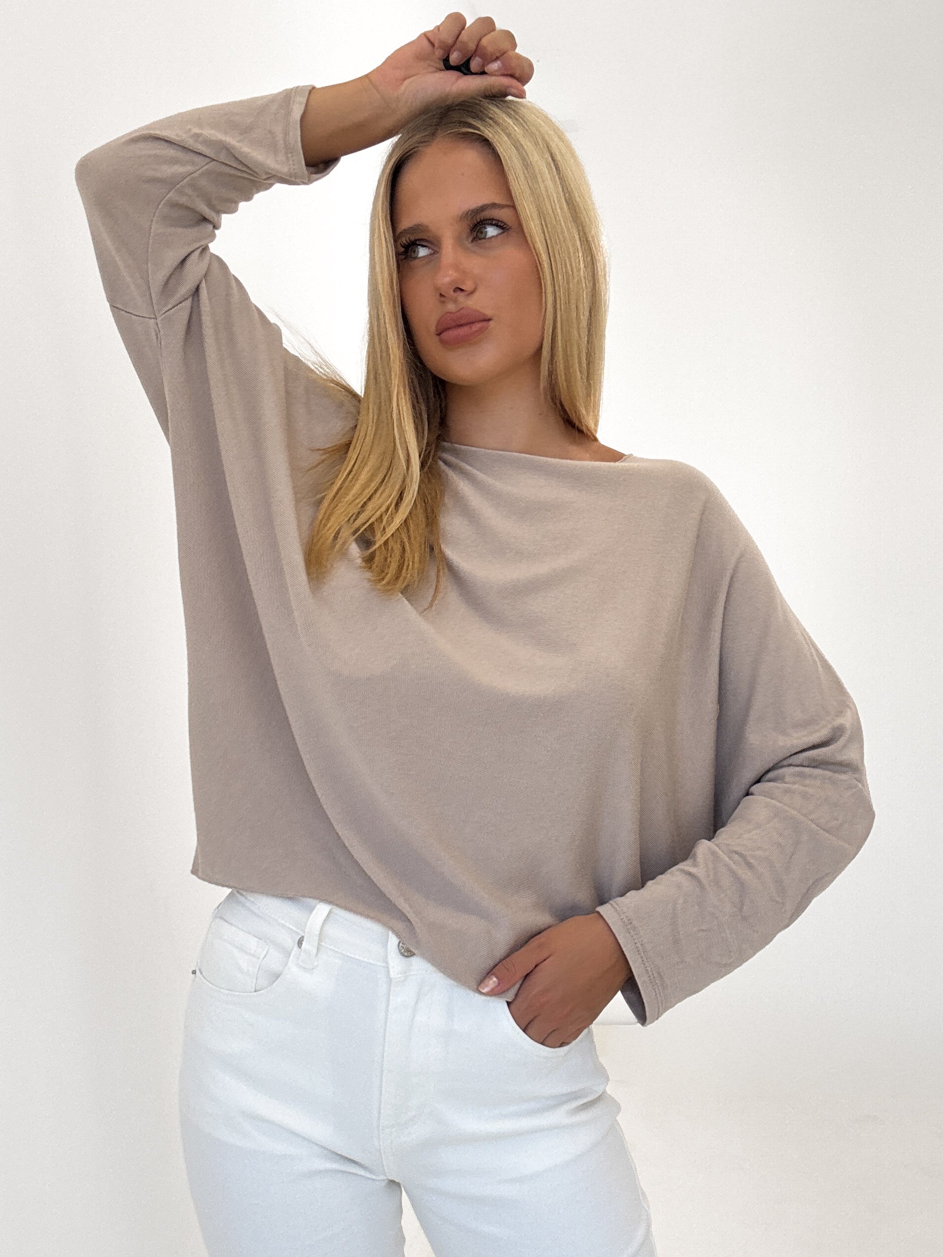 "Soft" weiches Longshirt aus Viscose & Wolle - dunkelbeige