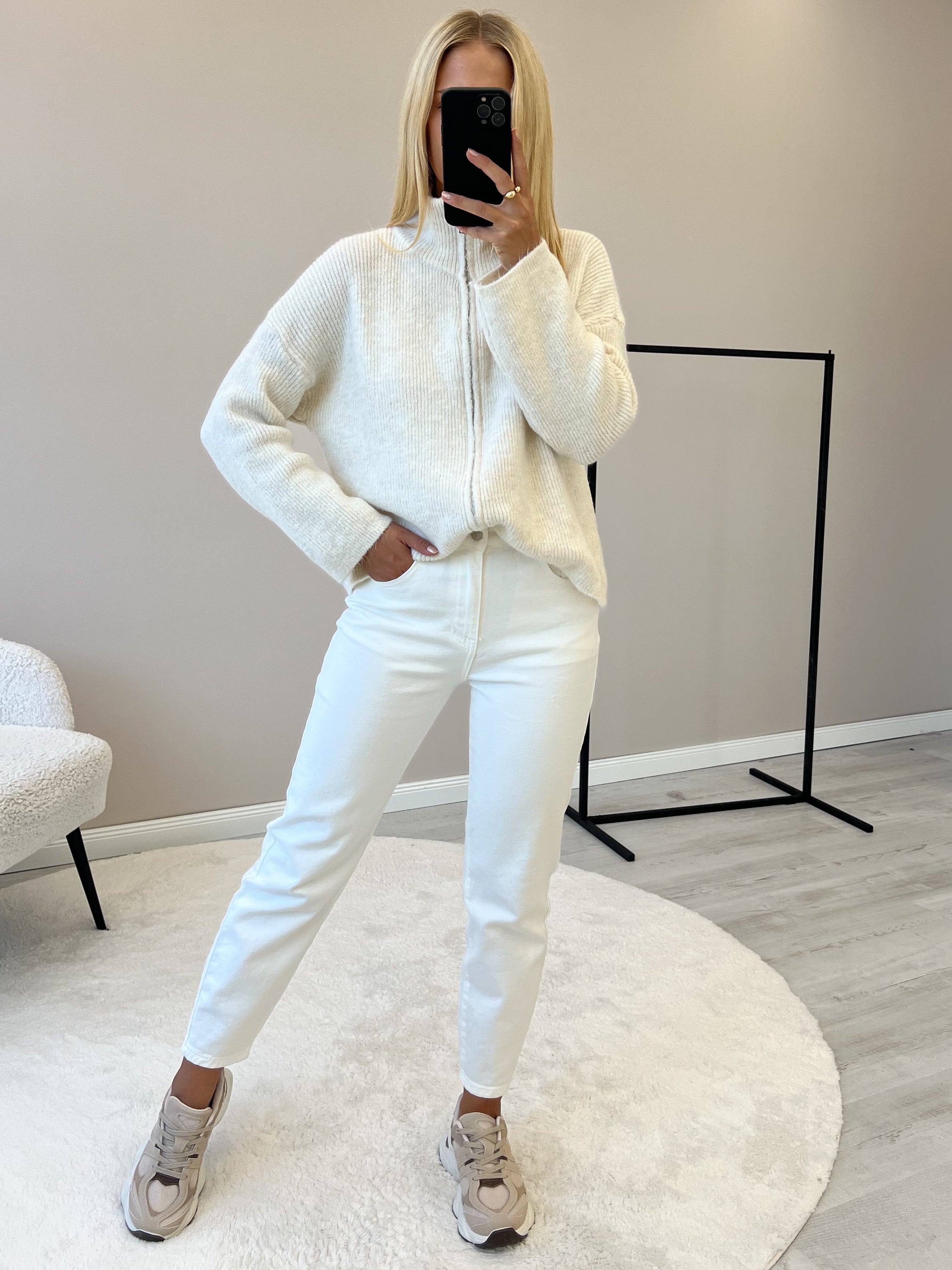 "Dalia" kuscheliger Zip-Cardigan aus Viskose & Lana Wolle - creme