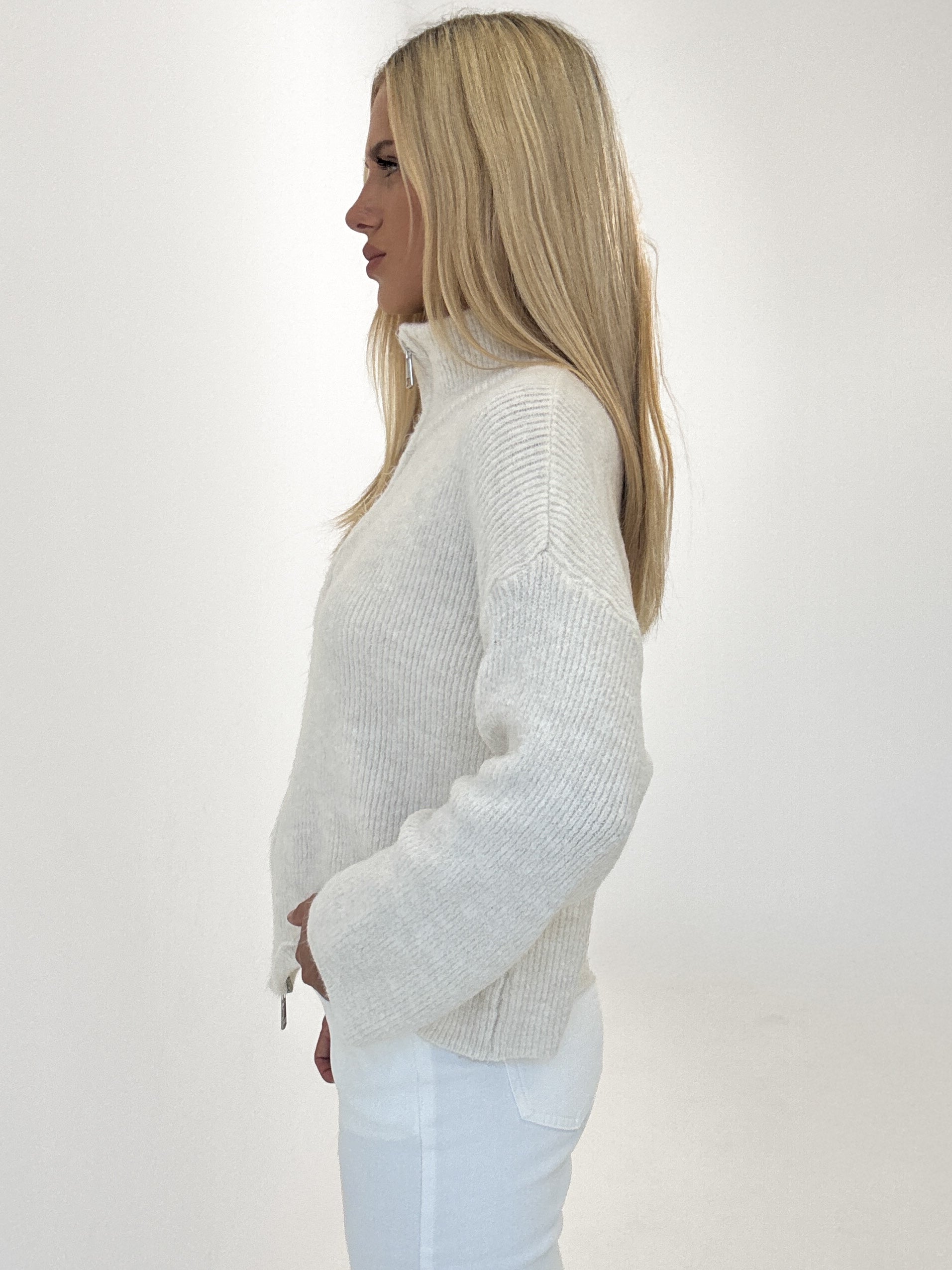 "Dalia" kuscheliger Zip-Cardigan aus Viskose & Lana Wolle - creme