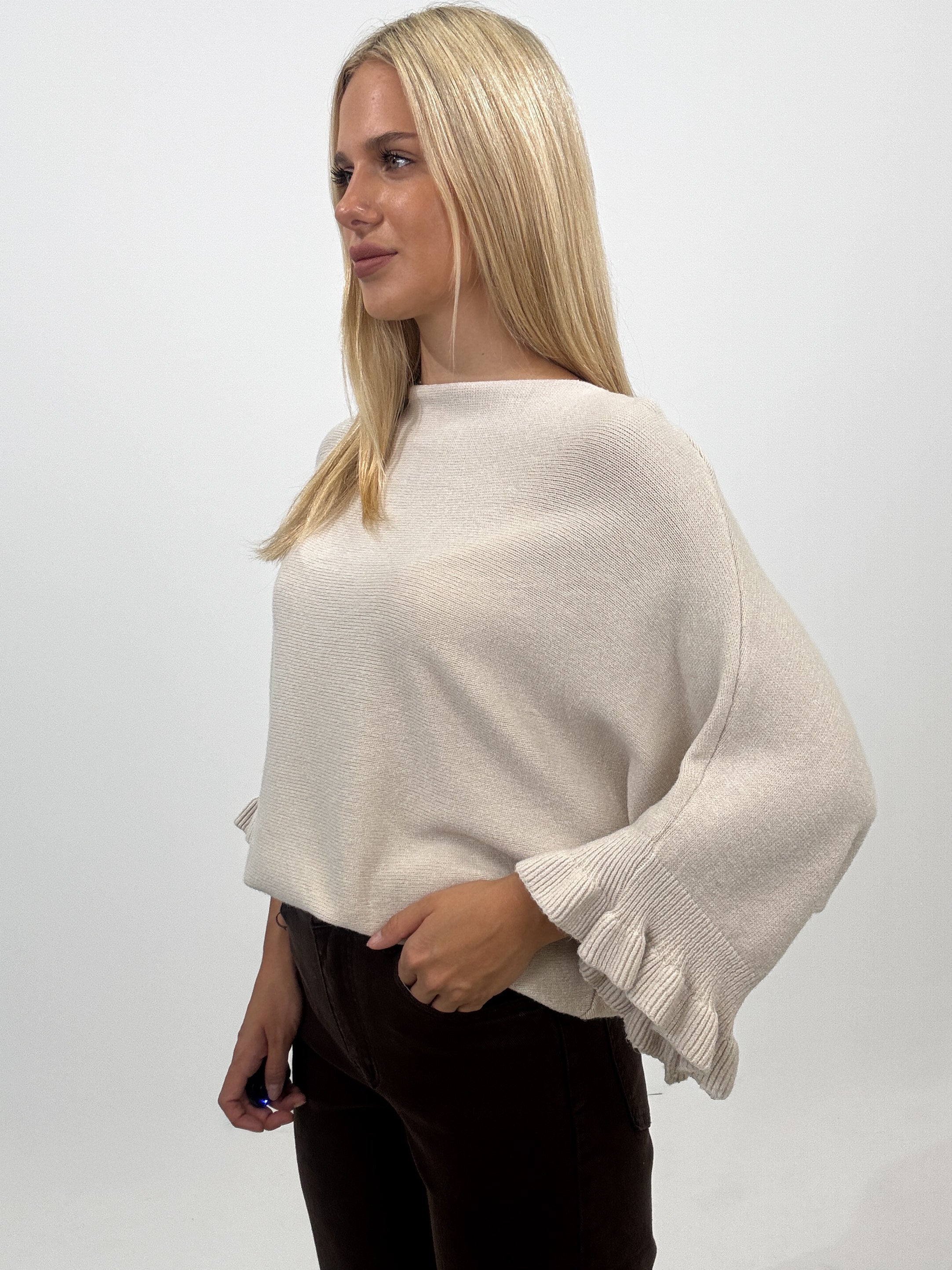 "Vicenza Volant" weicher Pullover mit Viscose - beige