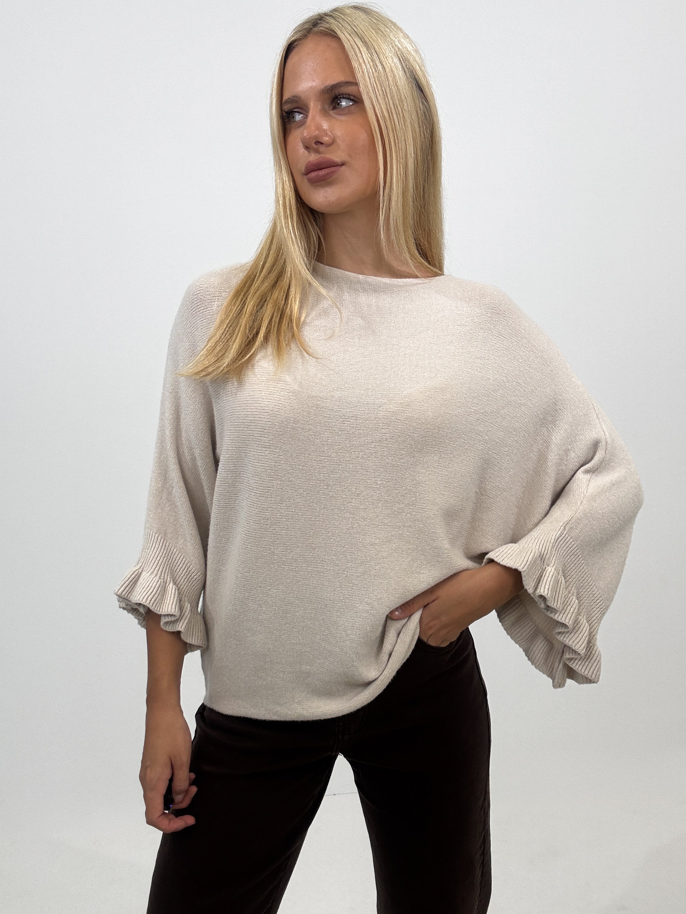 "Vicenza Volant" weicher Pullover mit Viscose - beige