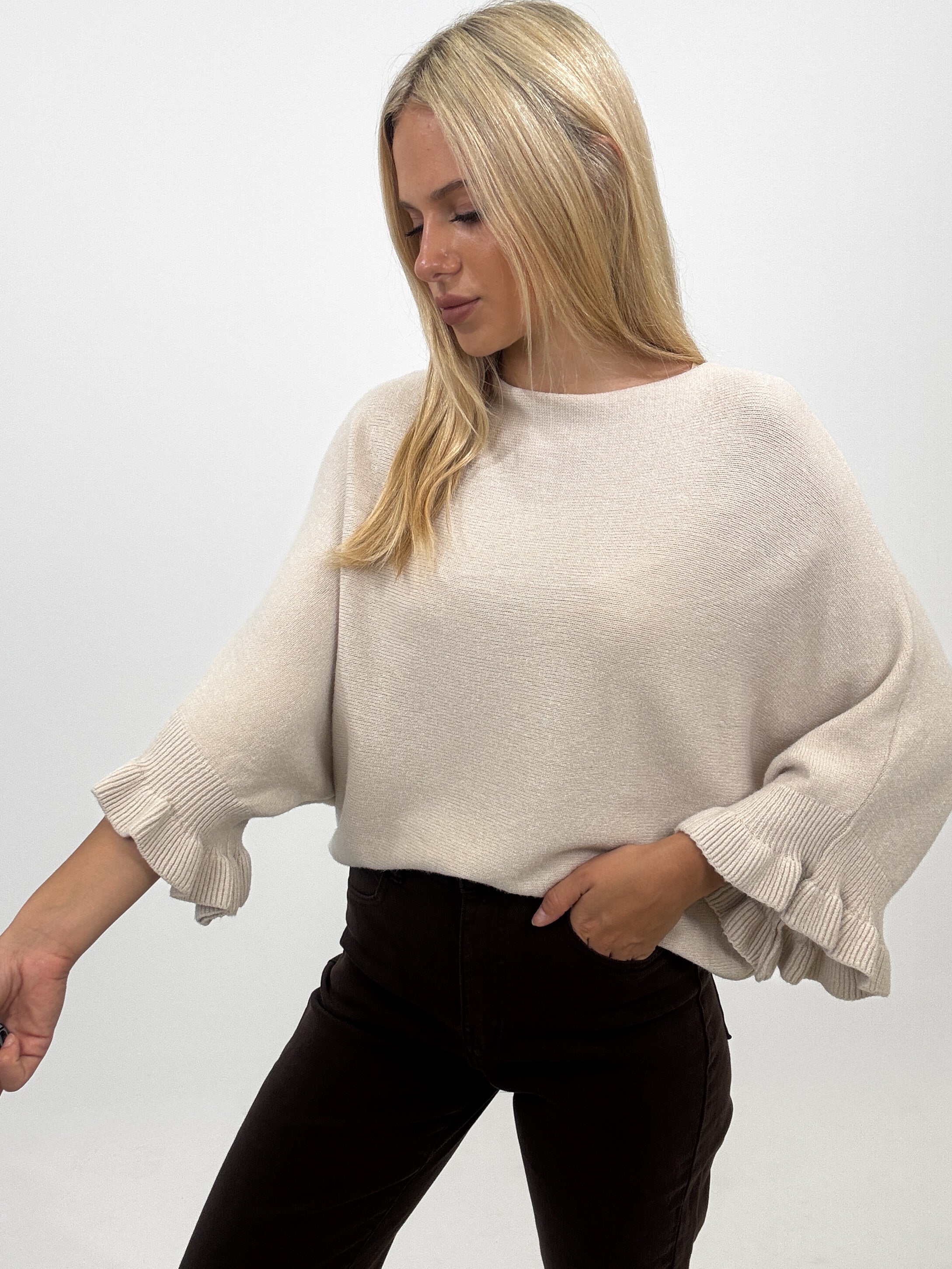 "Vicenza Volant" weicher Pullover mit Viscose - beige