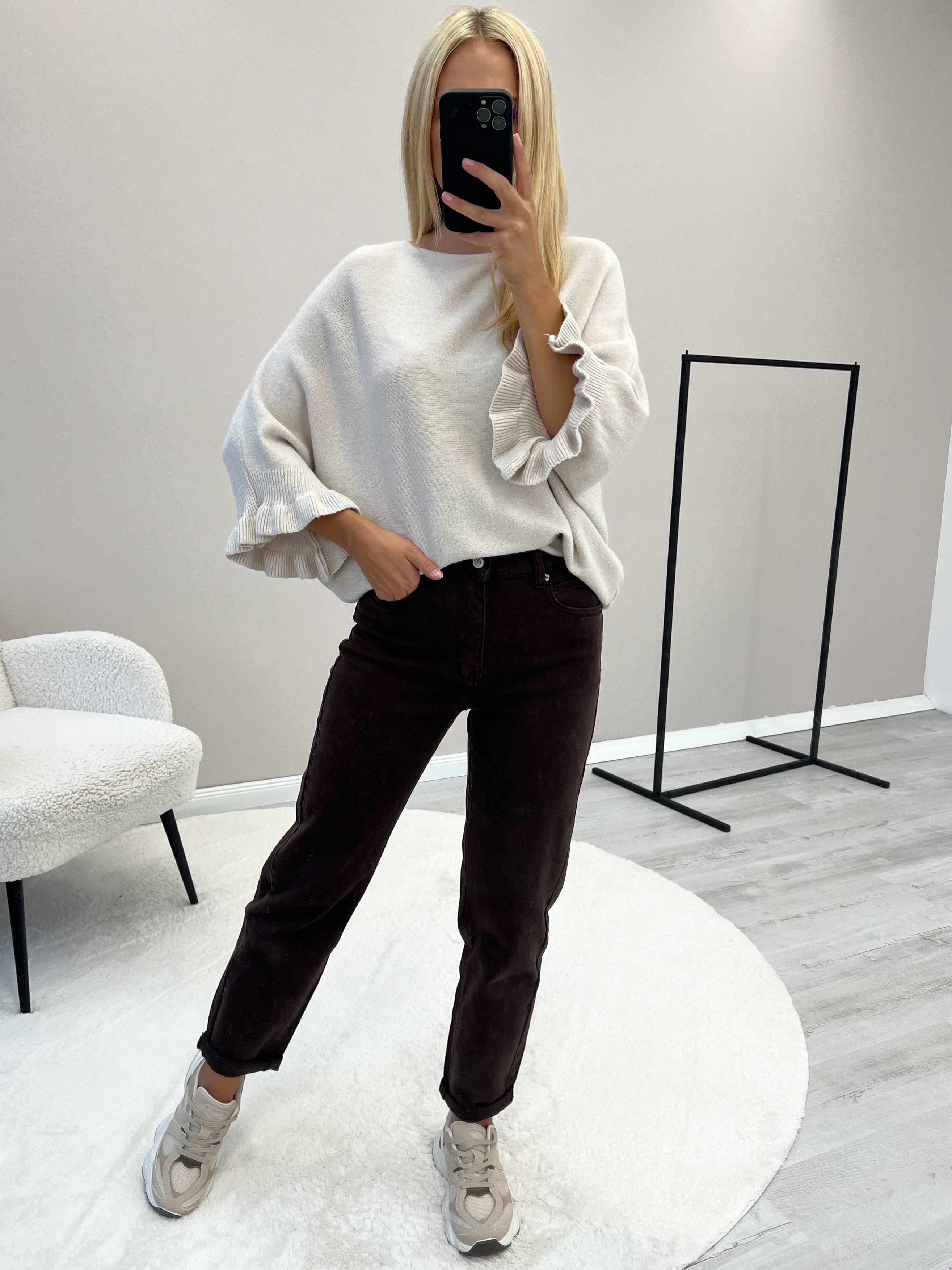 "Vicenza Volant" weicher Pullover mit Viscose - beige