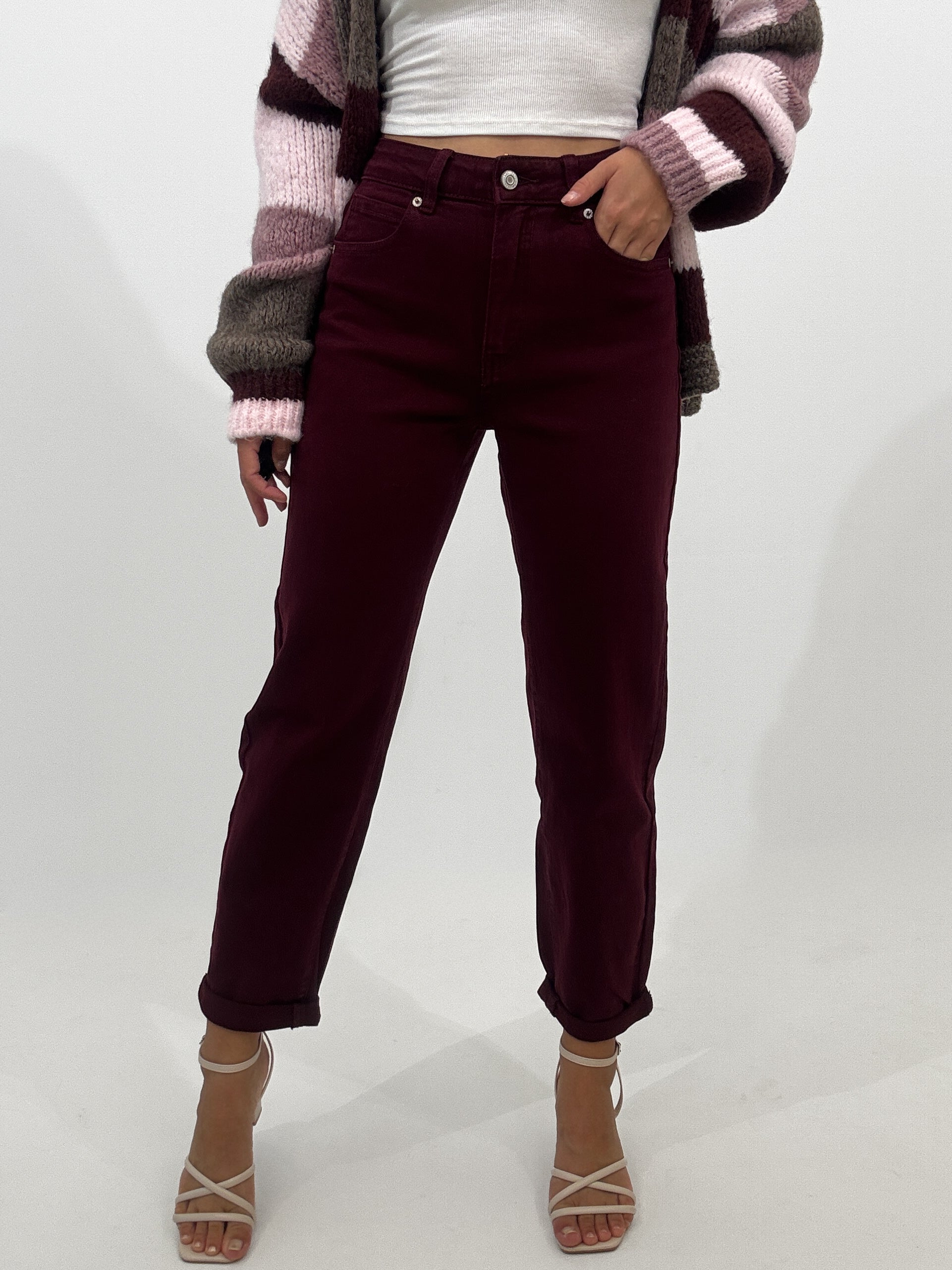 "Mom Bordeaux" Old Mom Fit Jeans - bordeaux