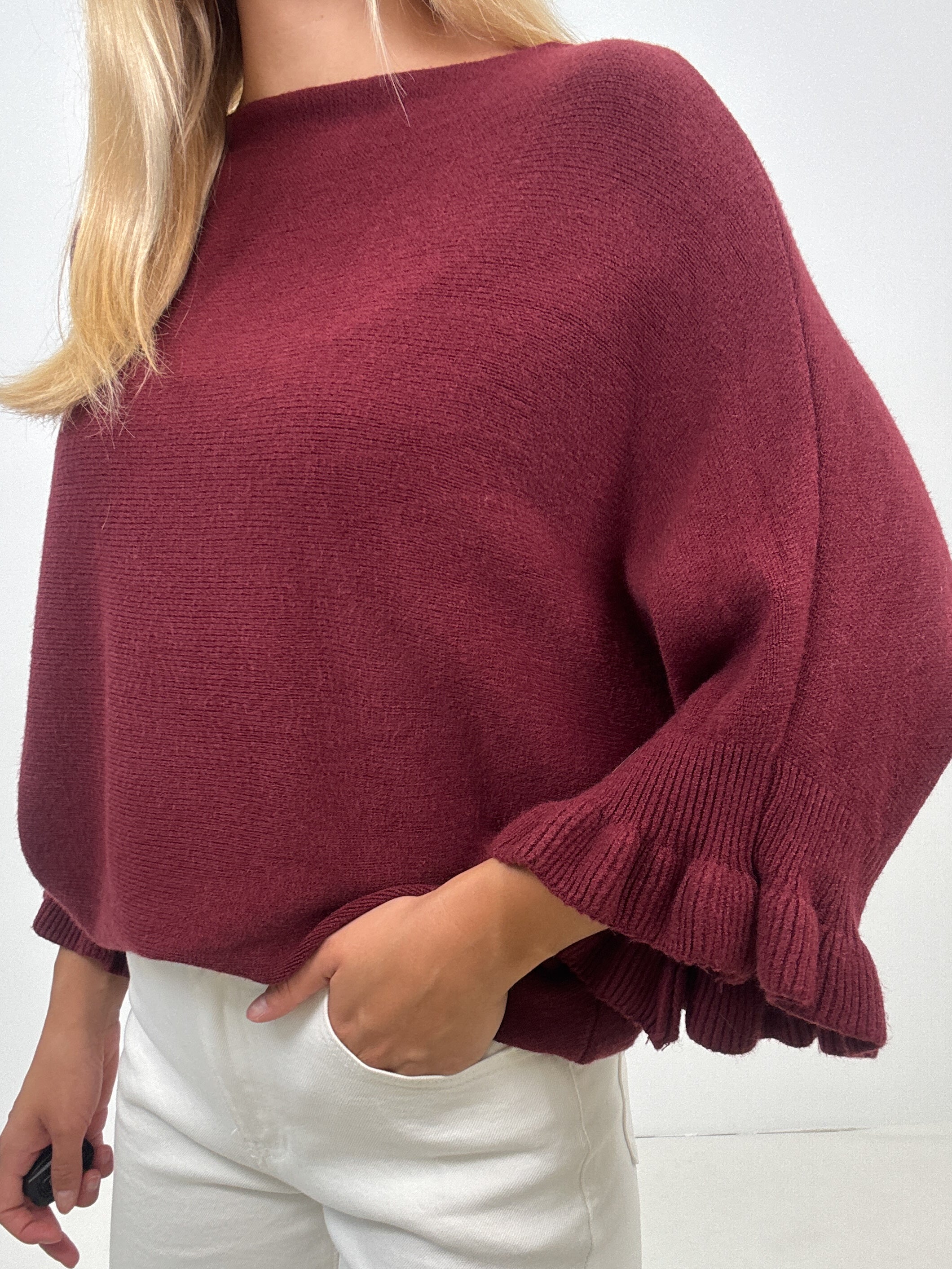 "Vicenza Volant" weicher Pullover mit Viscose - bordeaux