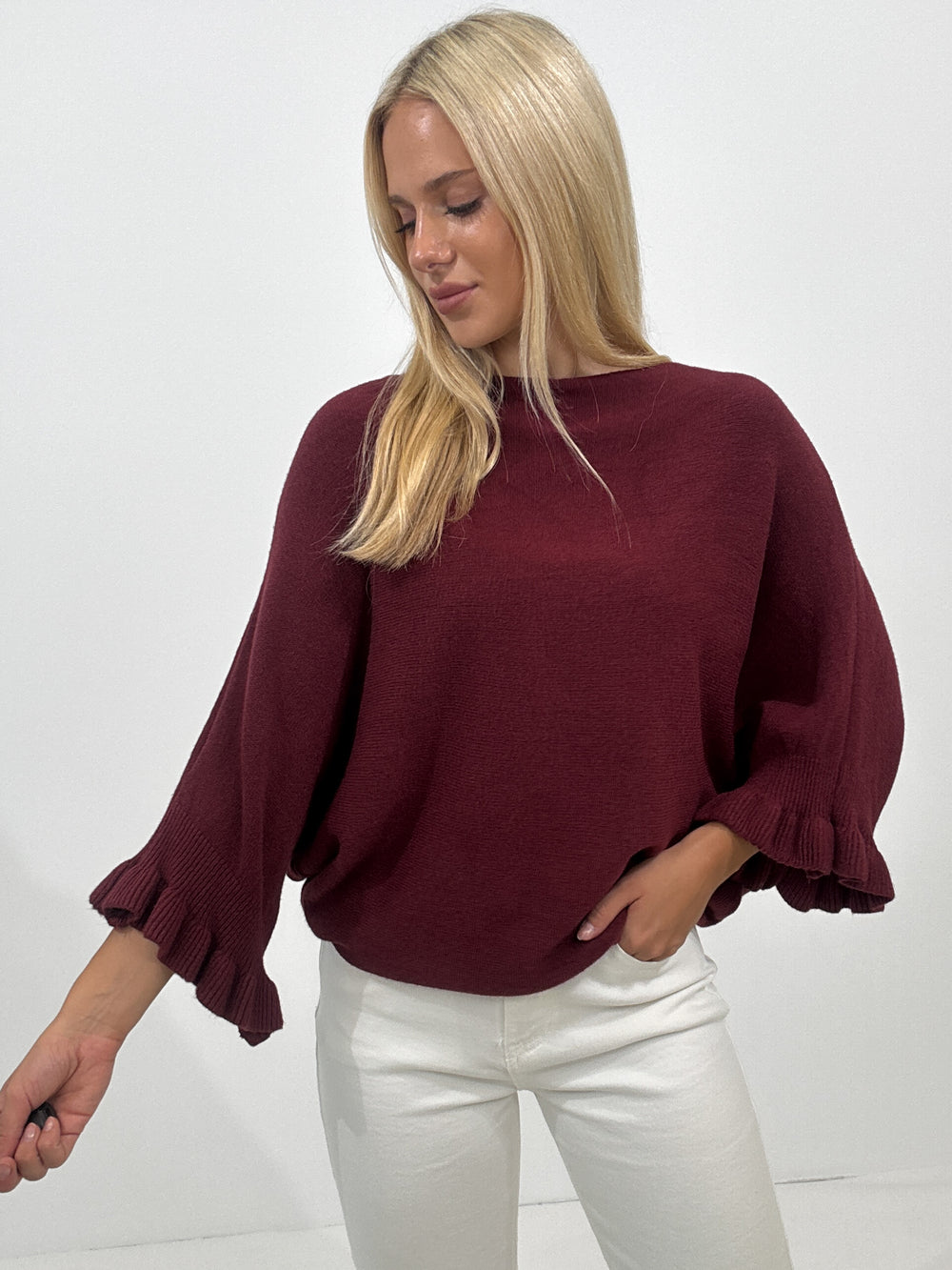 "Vicenza Volant" weicher Pullover mit Viscose - bordeaux