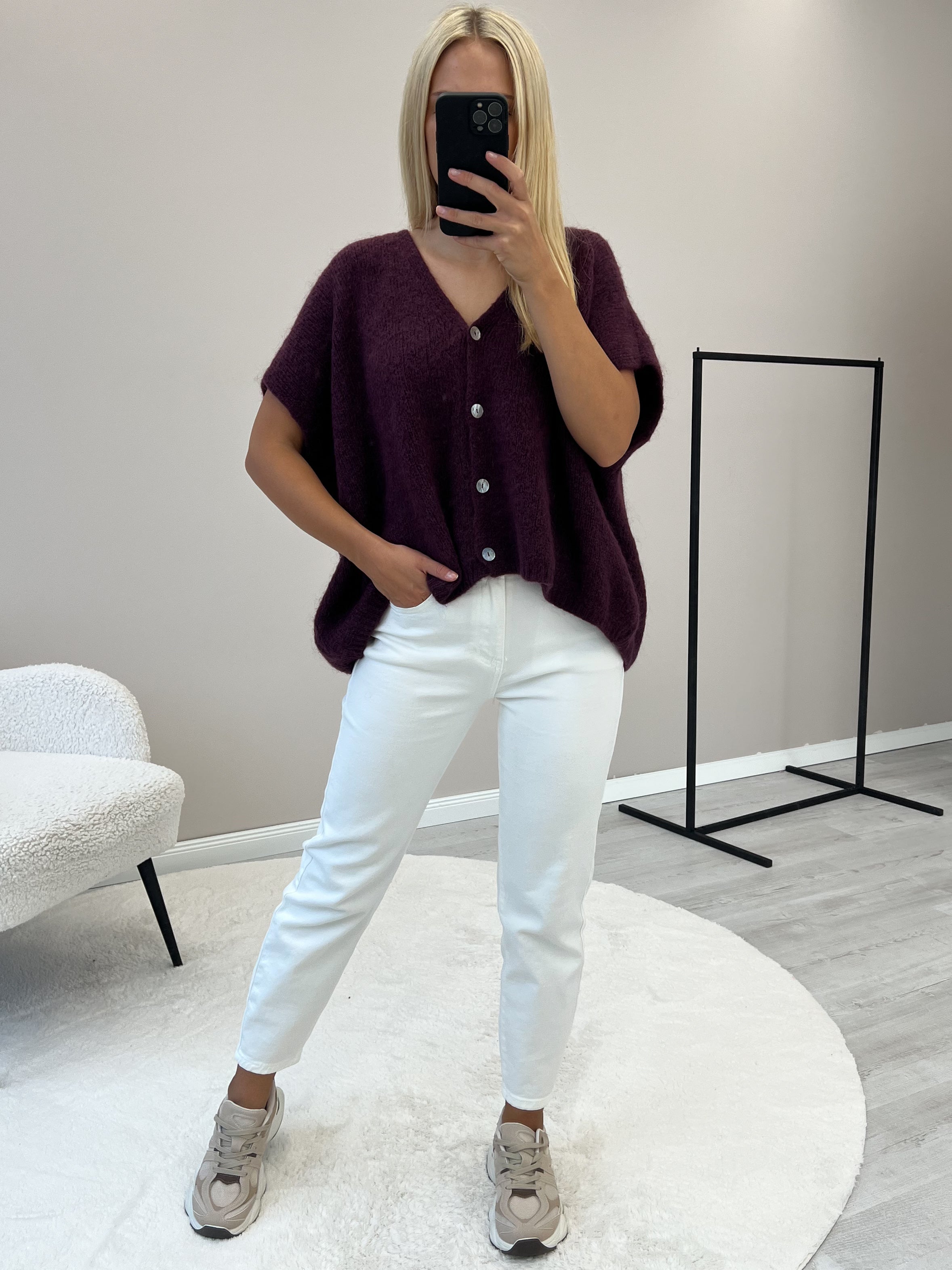 "Florida Vest" kuscheliger Cardigan mit Lana Wolle - plum
