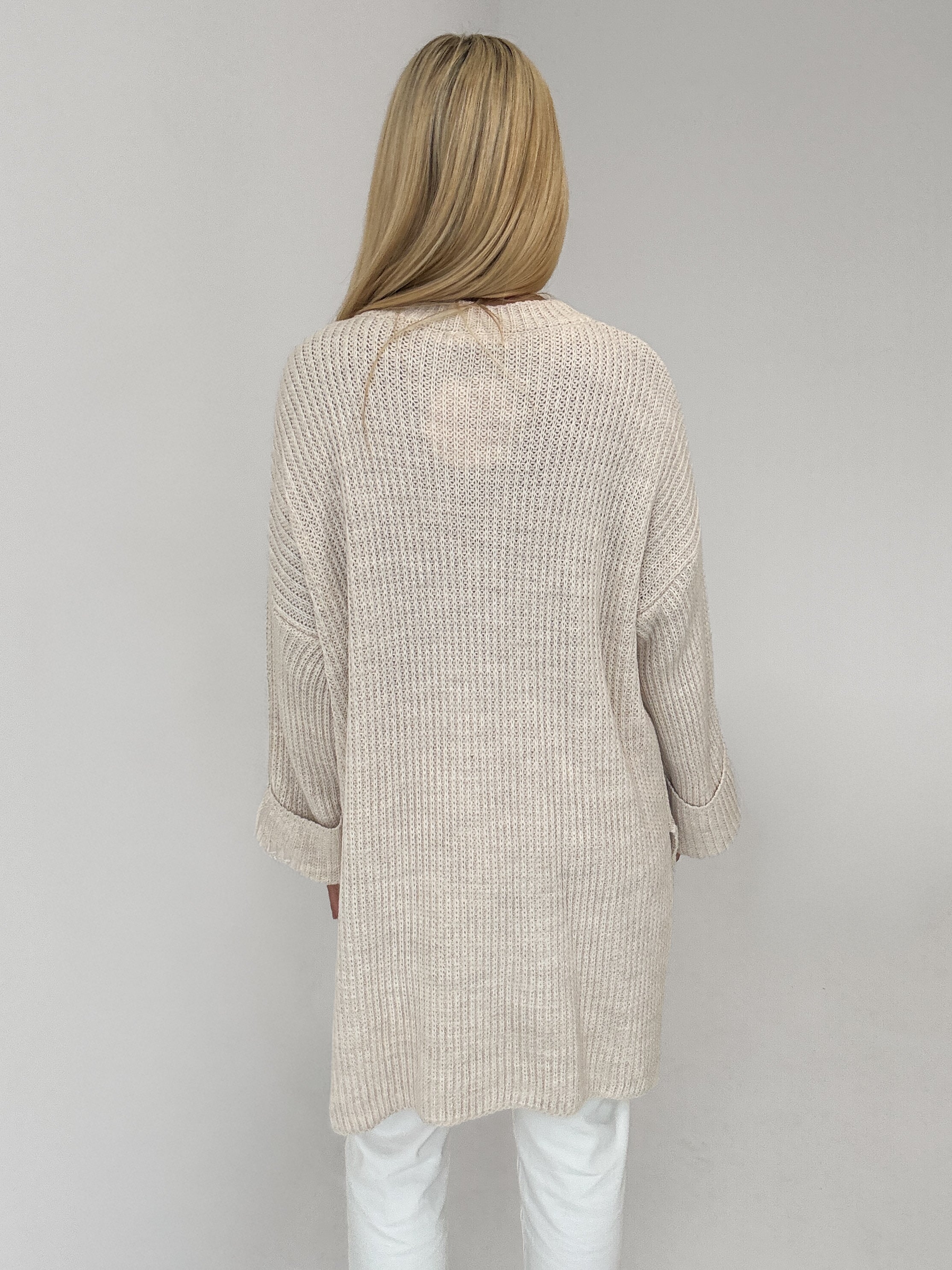 Strickpullover mit Schlitz - beige